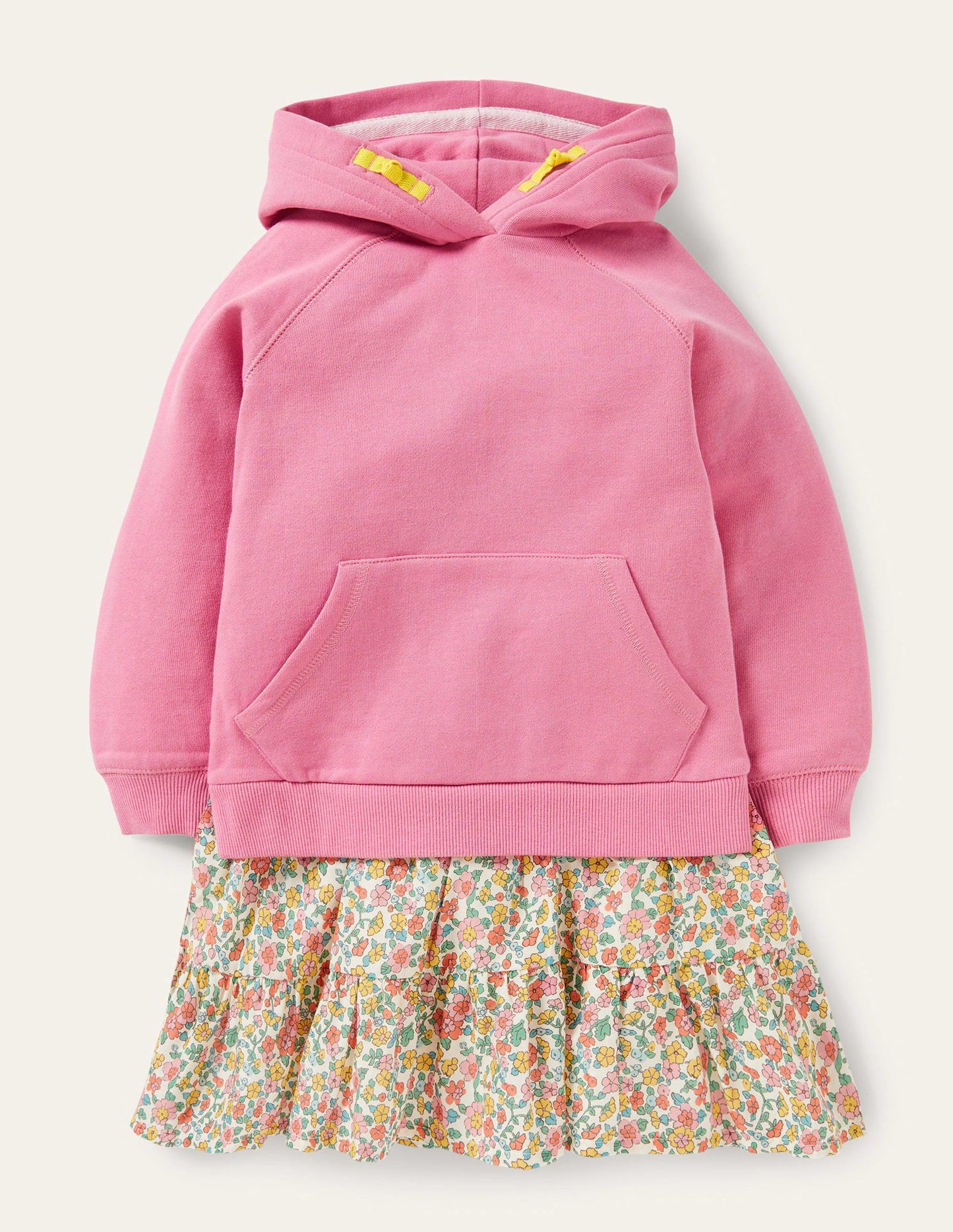 Cosy Hooded Sweat Dress-Pink Ditsy Floral