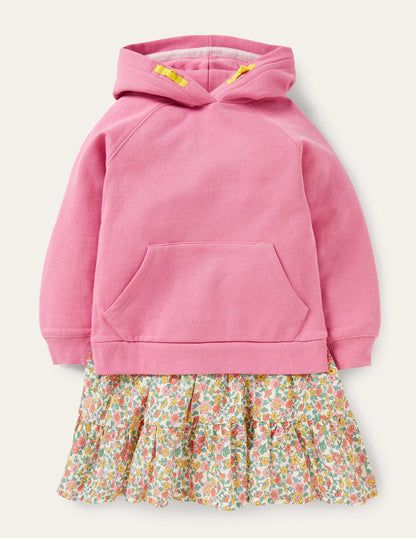 Cosy Hooded Sweat Dress-Pink Ditsy Floral-1