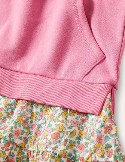 Cosy Hooded Sweat Dress-Pink Ditsy Floral-3