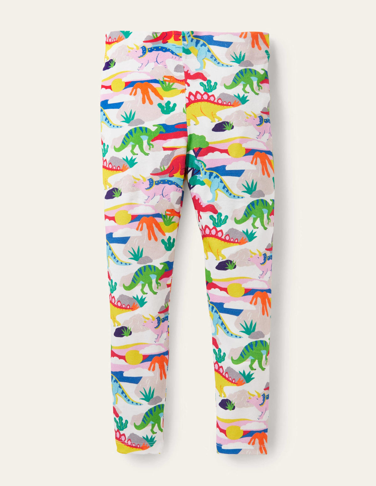 White Dinosaur Print Leggings-Ivory Dinosaur Sunset - Image 1