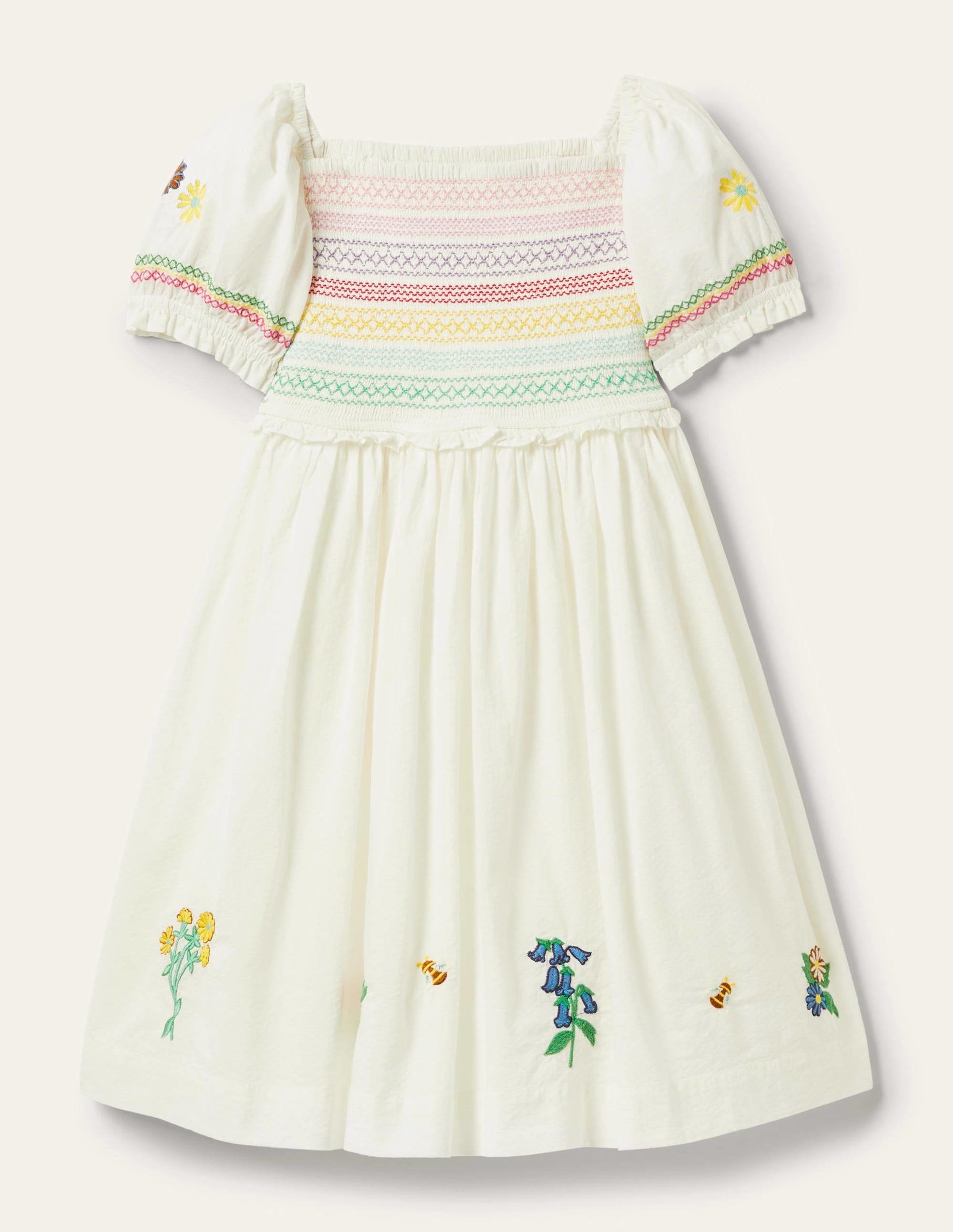 Floral Smocked Dress-Ivory Embroidered - Image 2