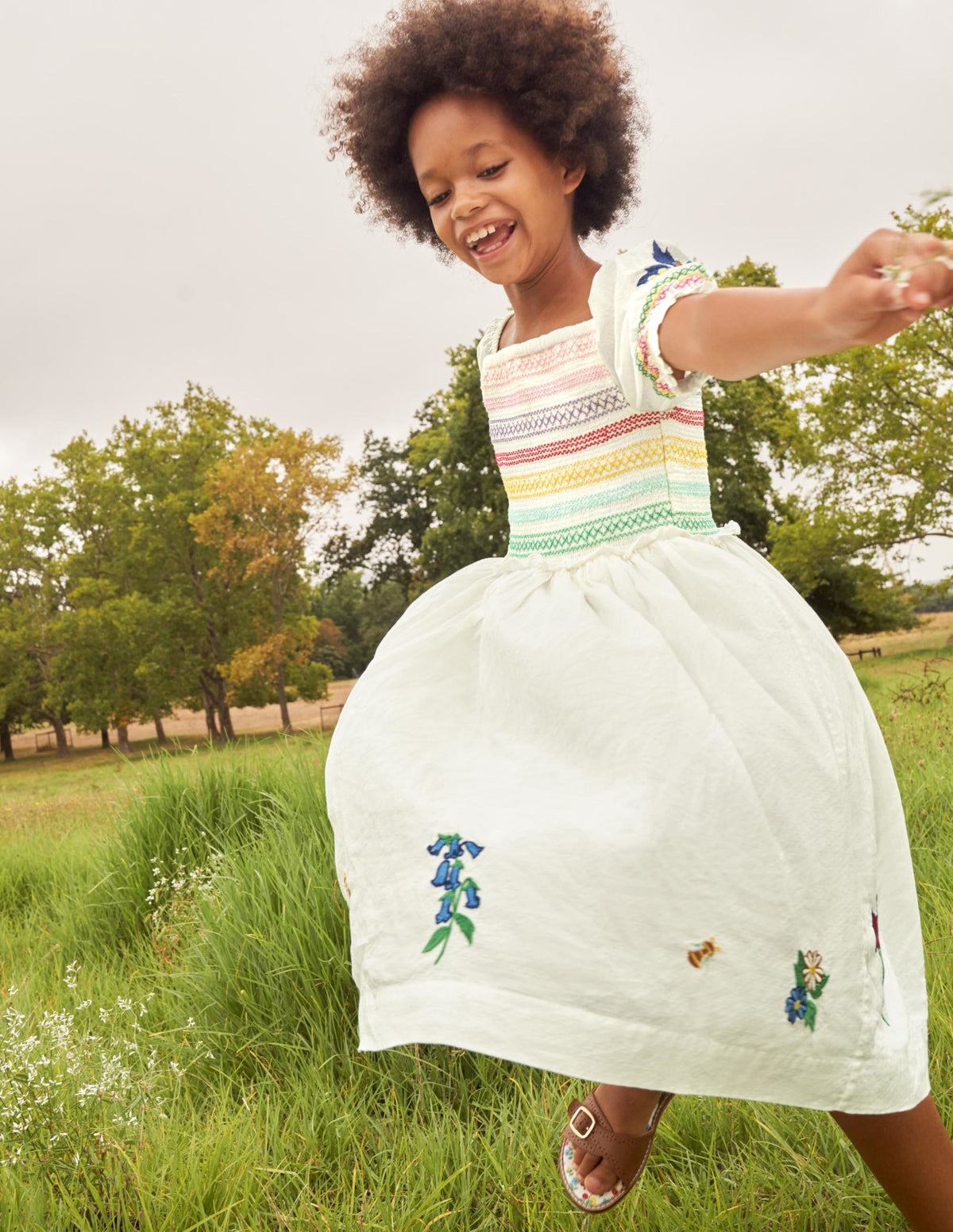 Floral Smocked Dress-Ivory Embroidered - Image 4