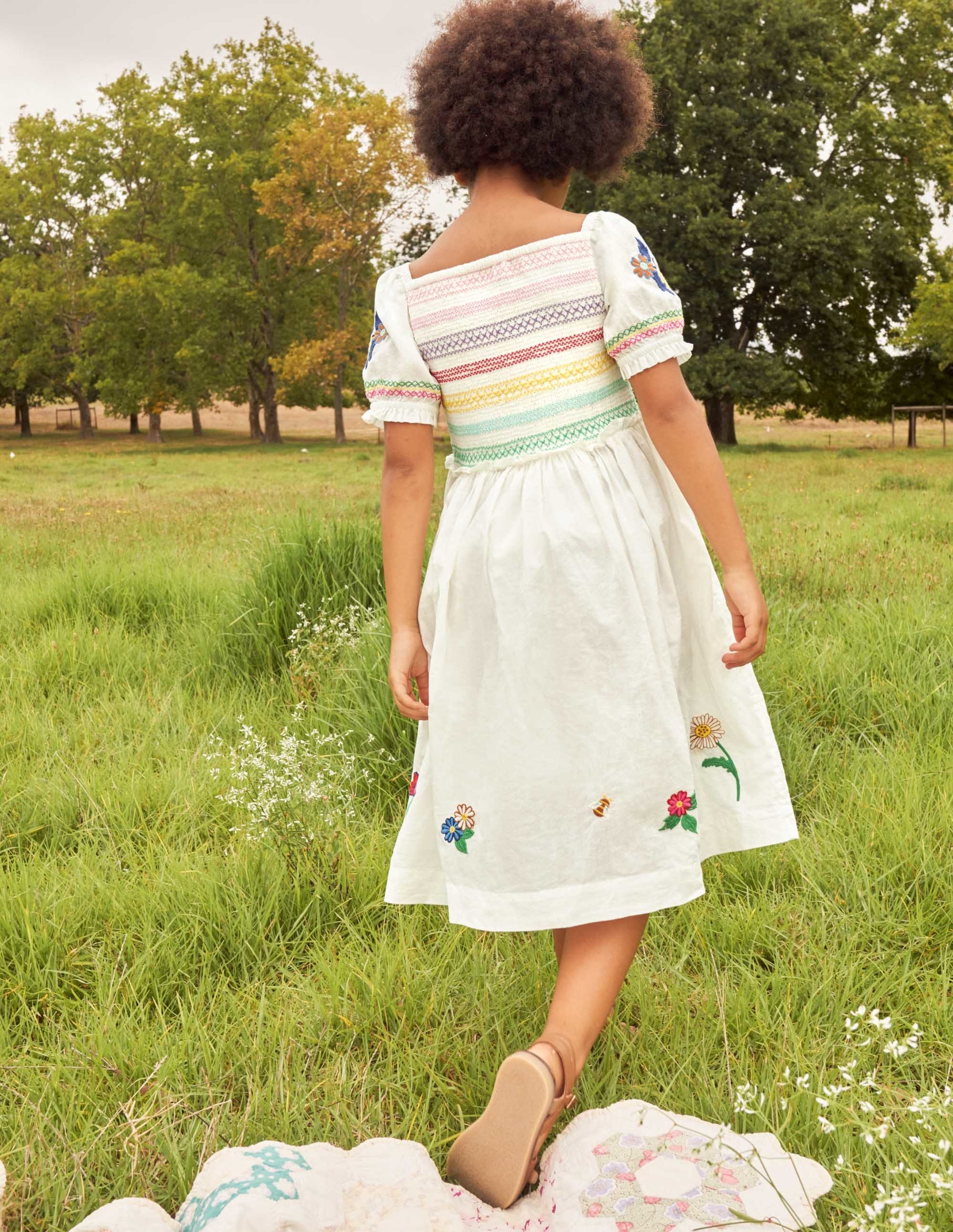 Floral Smocked Dress-Ivory Embroidered - Image 6