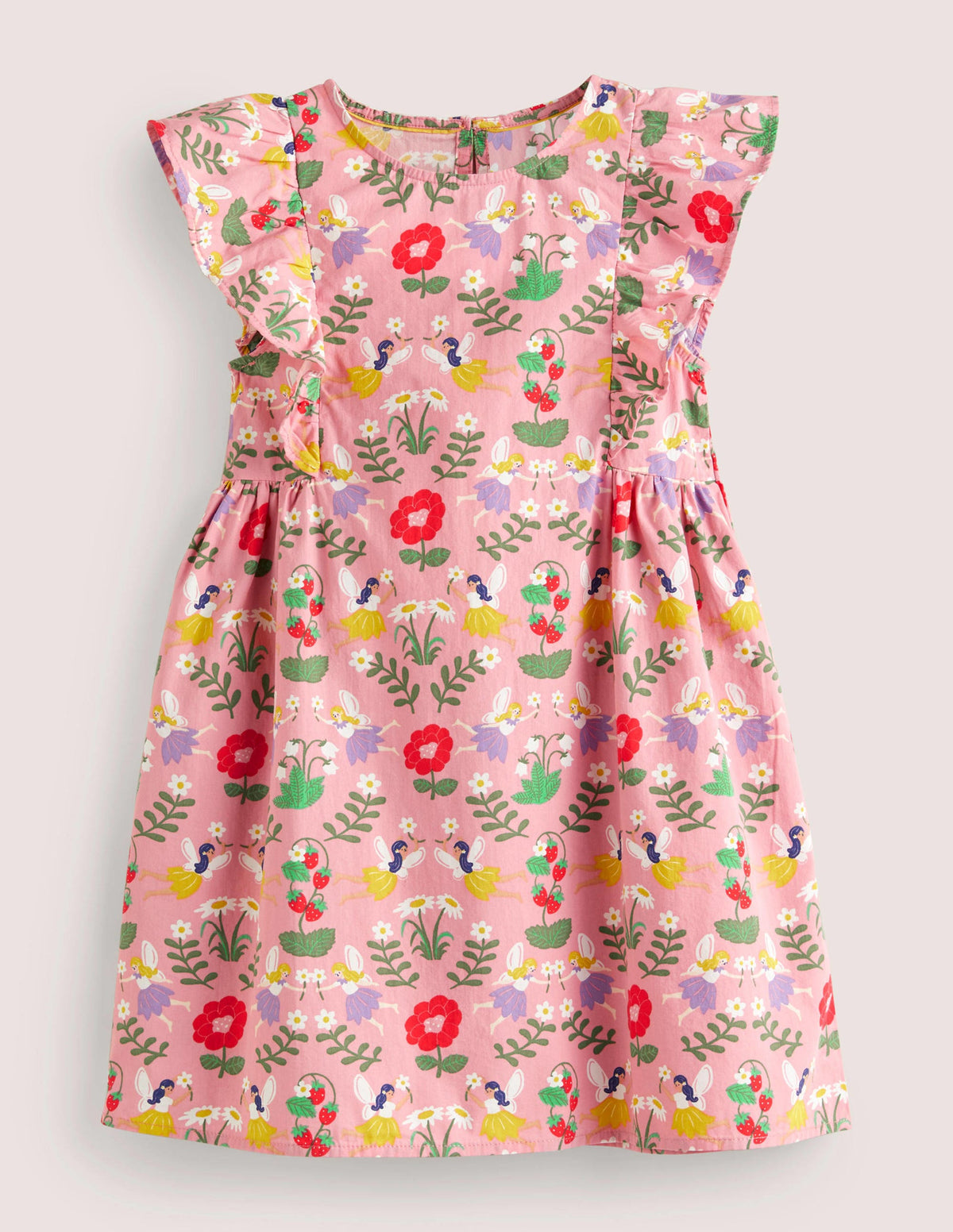 Frill Sleeve Printed Dress-Pink Fairies-1