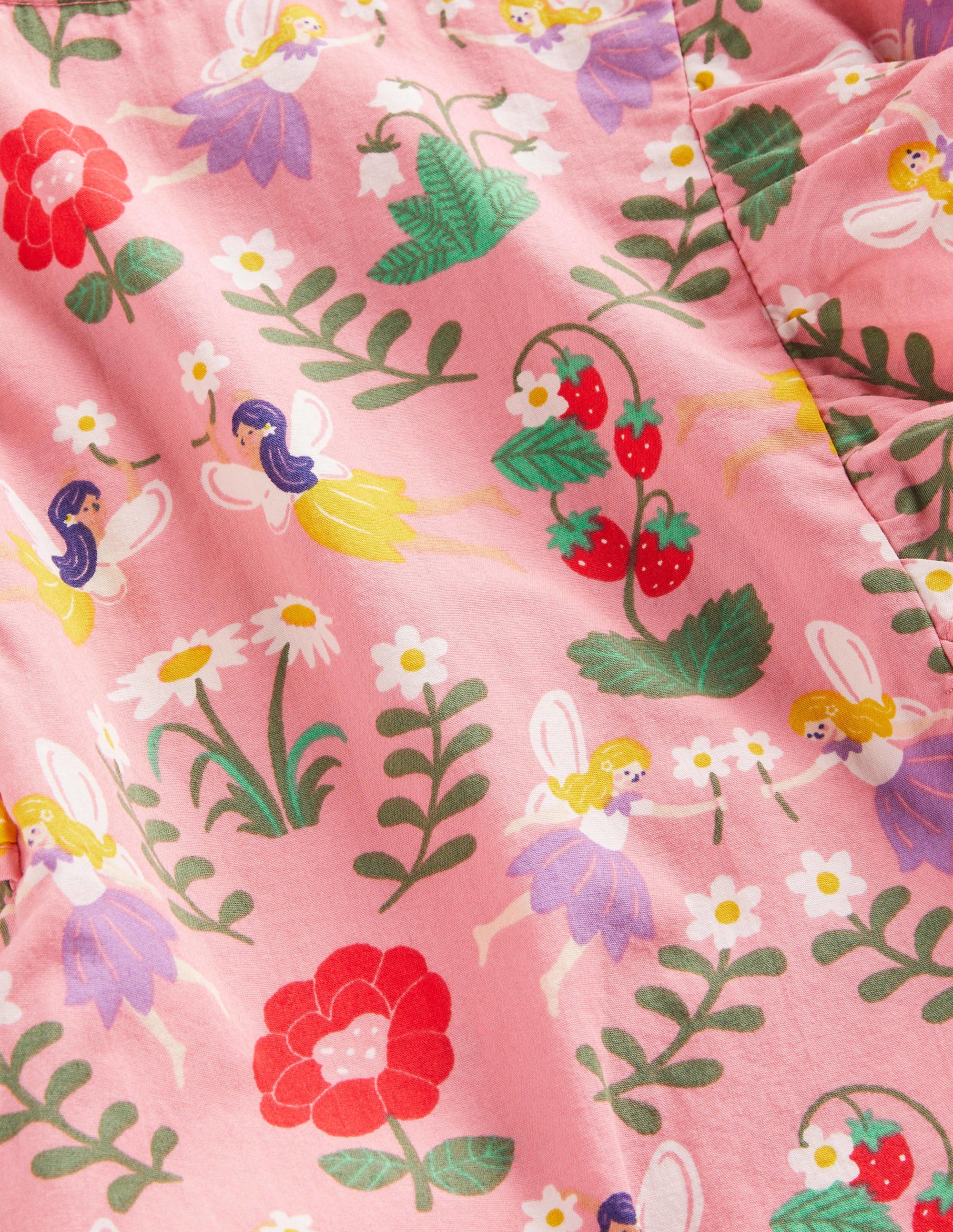 Frill Sleeve Printed Dress-Pink Fairies - Image 3