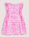 Frill Sleeve Printed Dress-Strawberry Ice Pink Mermaids