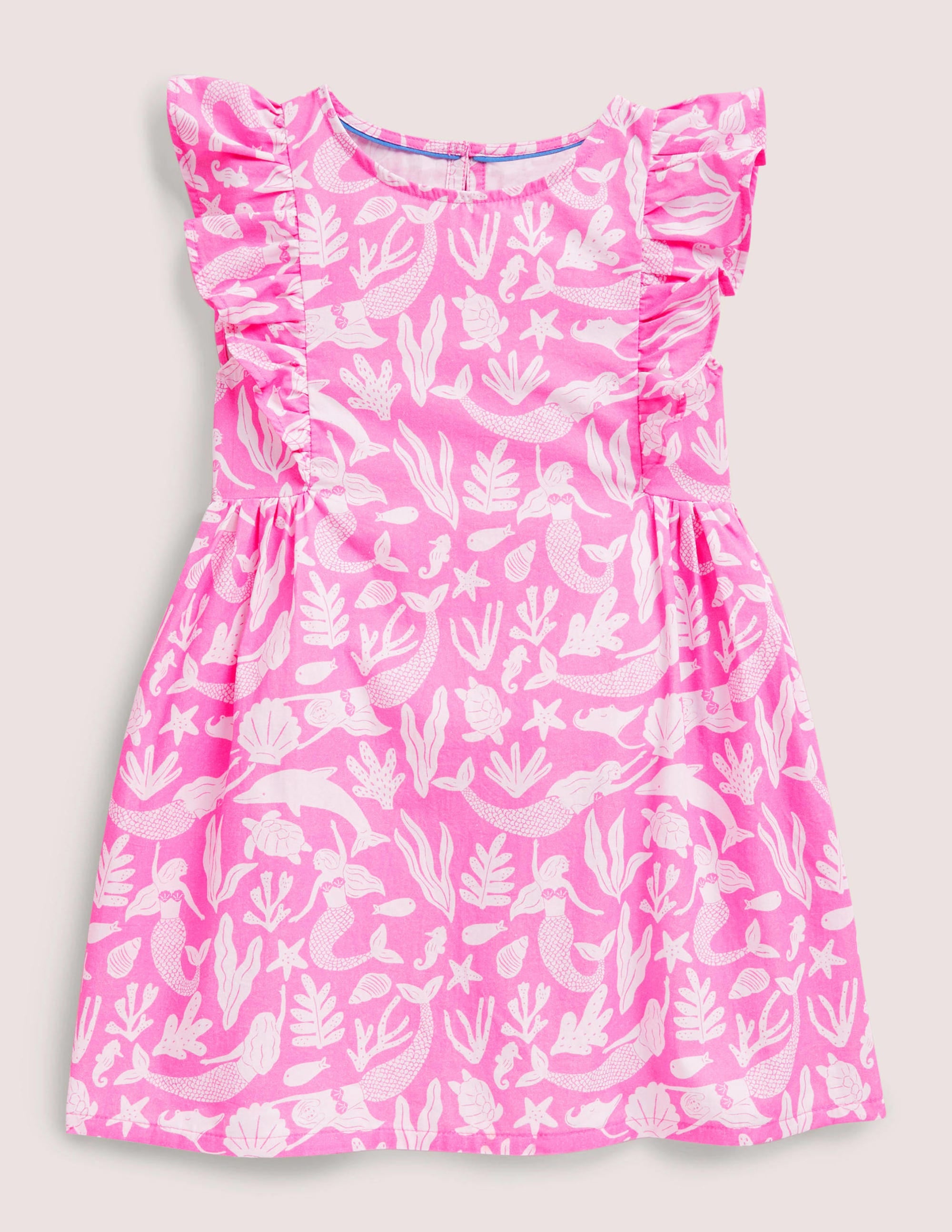 Frill Sleeve Printed Dress-Strawberry Ice Pink Mermaids - Image 1