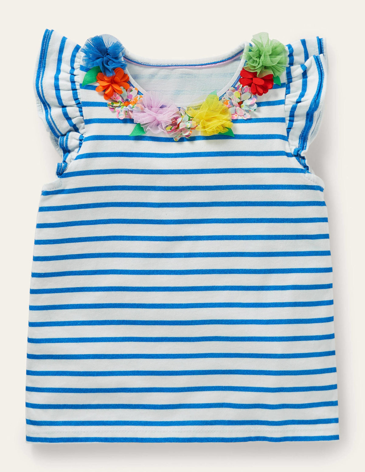 Ruffle Interest logo T-shirt-Ivory / Bright Marina Floral - Image 1