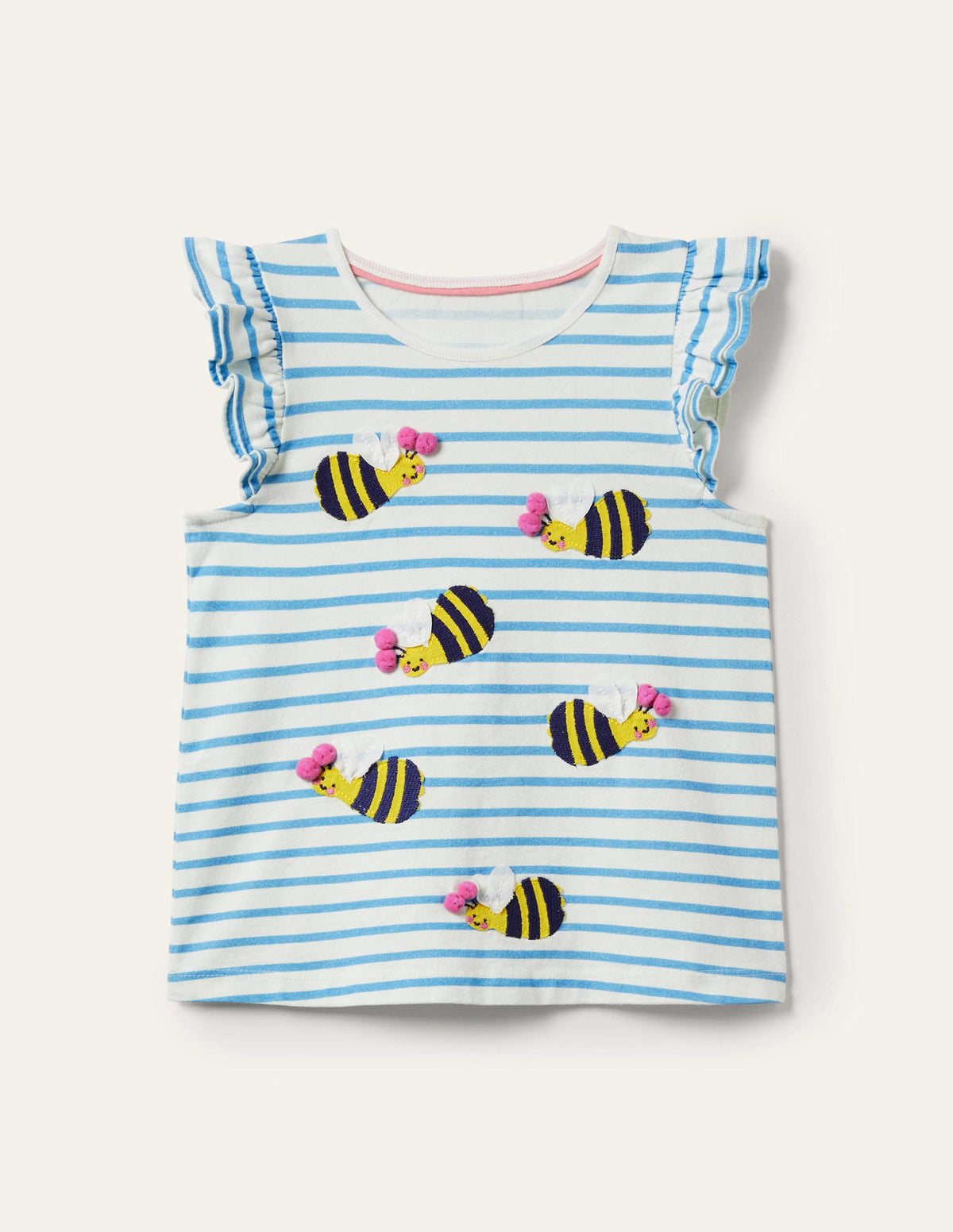 Ruffle Interest logo T-shirt-Malibu Blue/Ivory Bumble Bees-1