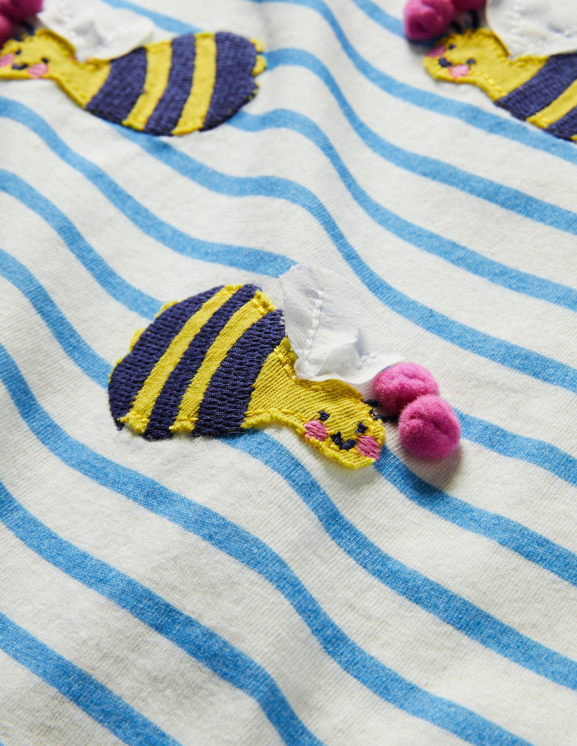Ruffle Interest logo T-shirt-Malibu Blue/Ivory Bumble Bees - Image 3