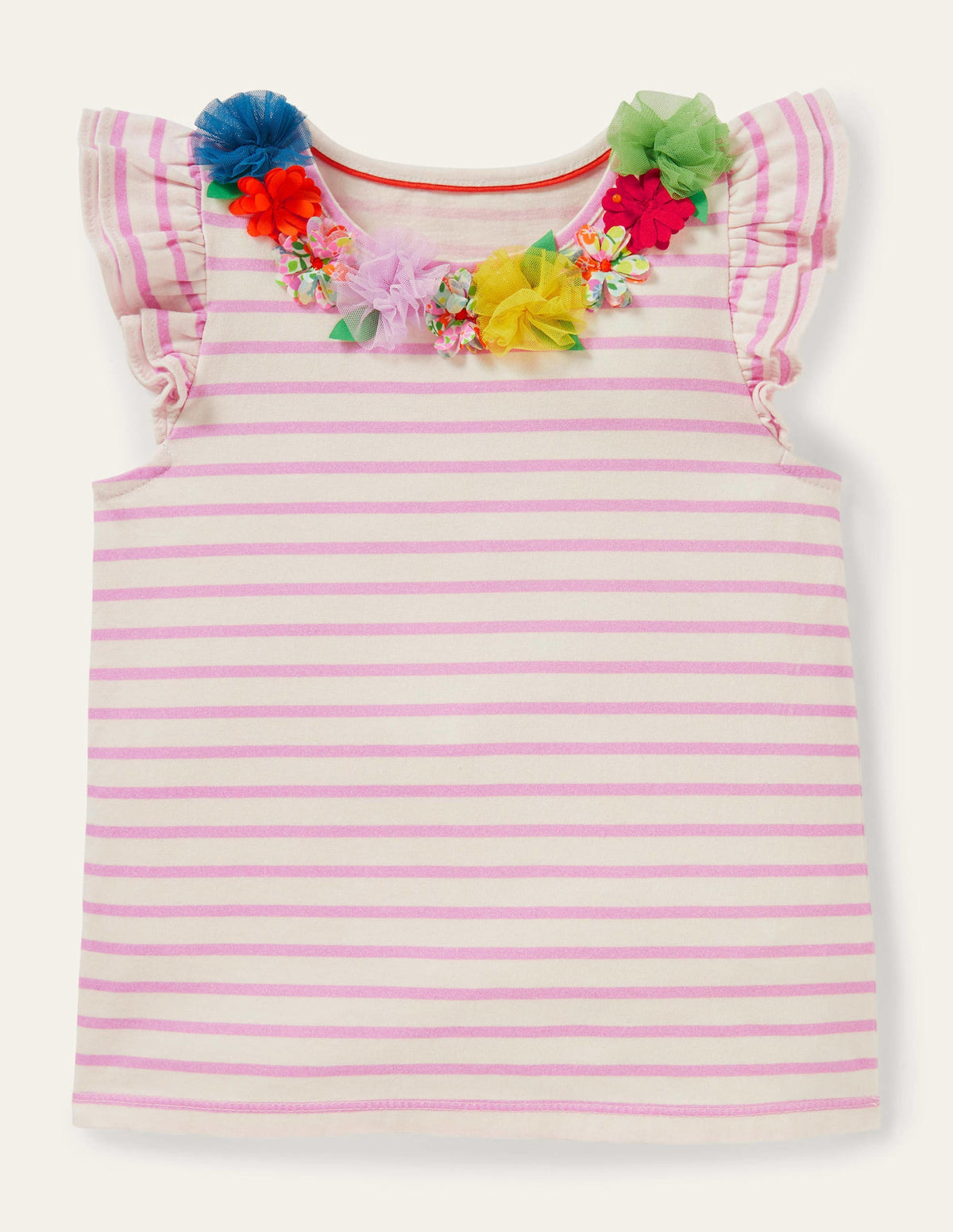 Ruffle Interest logo T-shirt-Ivory / Rosebay Floral-1