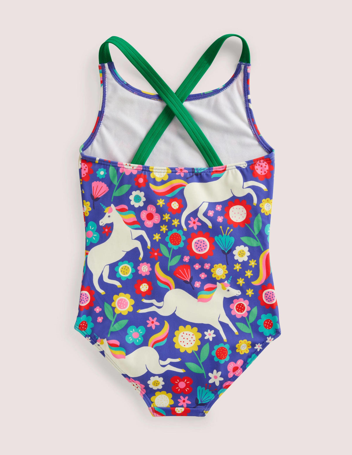 Cross-back Printed Swimsuit-Bluebell Unicorn Floral - Image 2