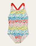 Cross-back Printed Swimsuit-Multi Floral Stripe