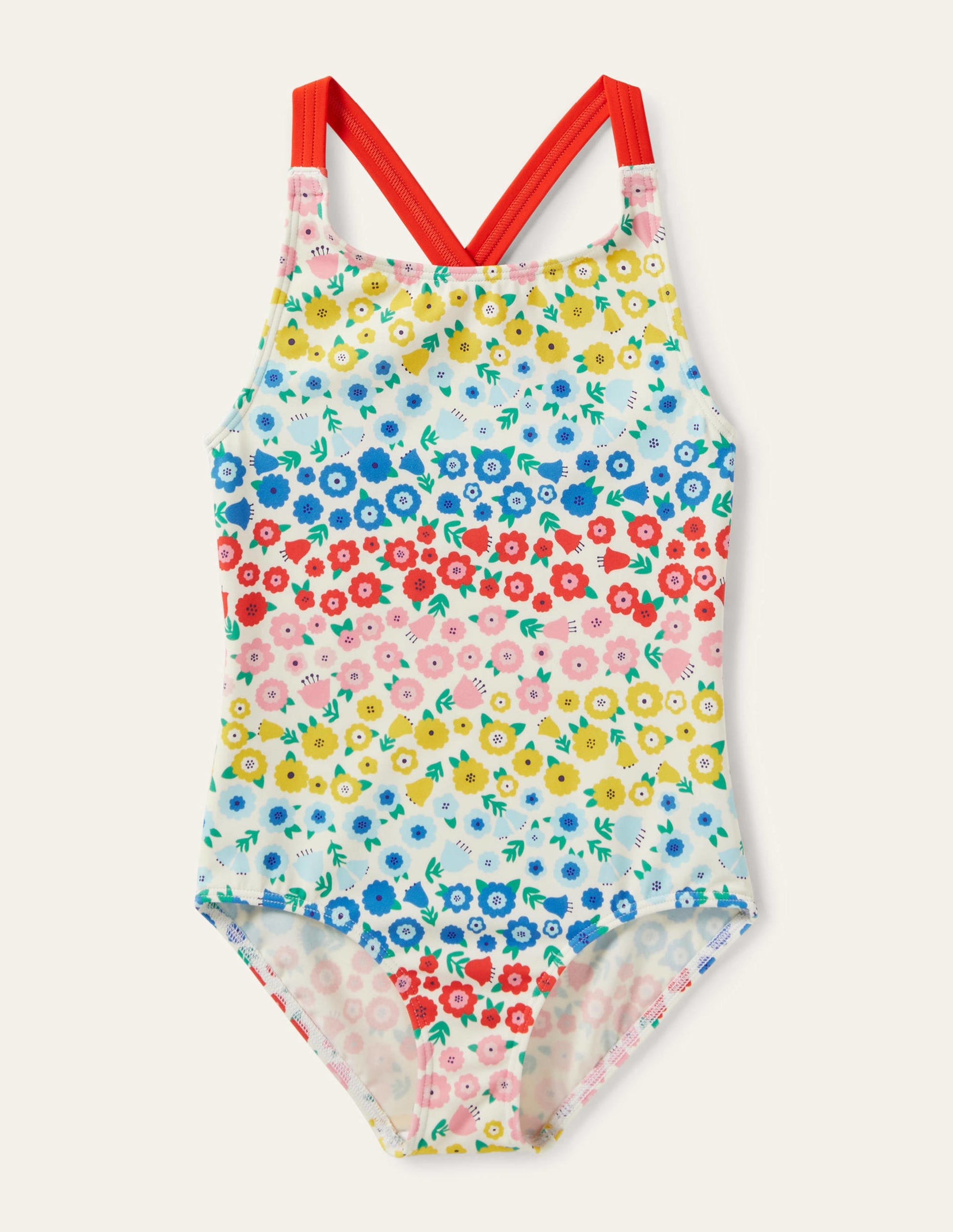 Cross-back Printed Swimsuit-Multi Floral Stripe-1