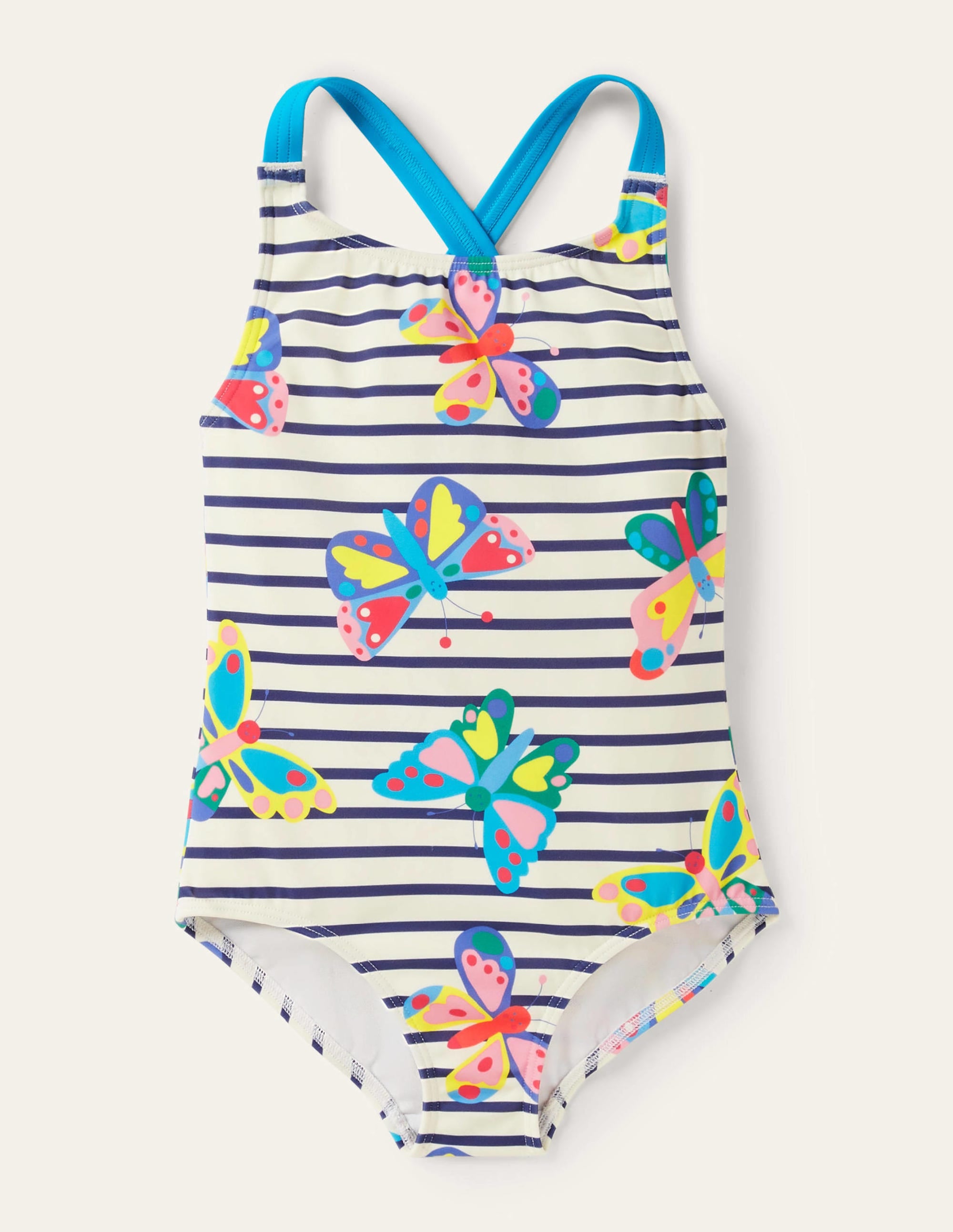 Cross-back Printed Swimsuit-Multi Butterfly Breton - Image 1