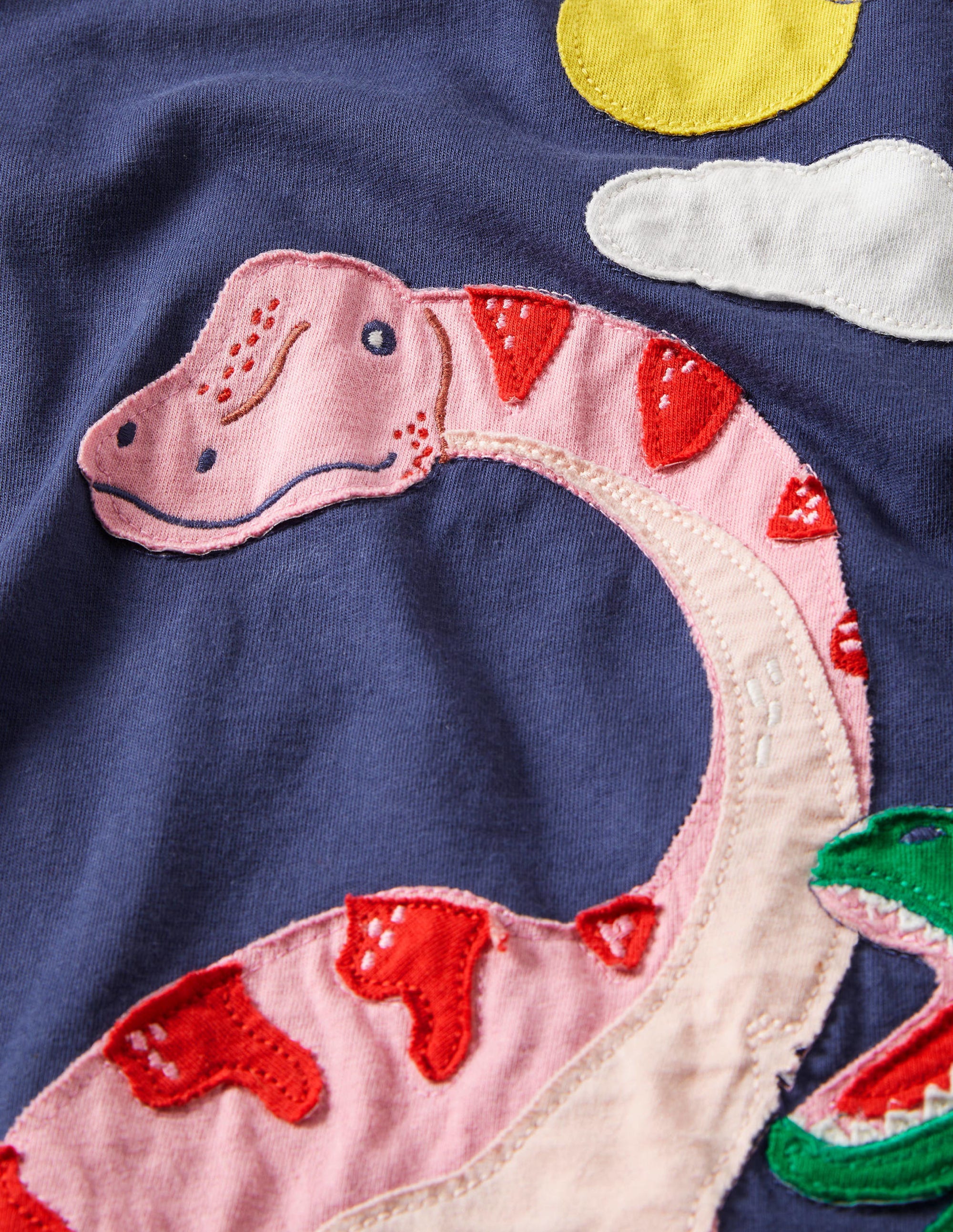 Frill Sleeve Appliqué Dress-Starboard Navy Dinosaurs - Image 3