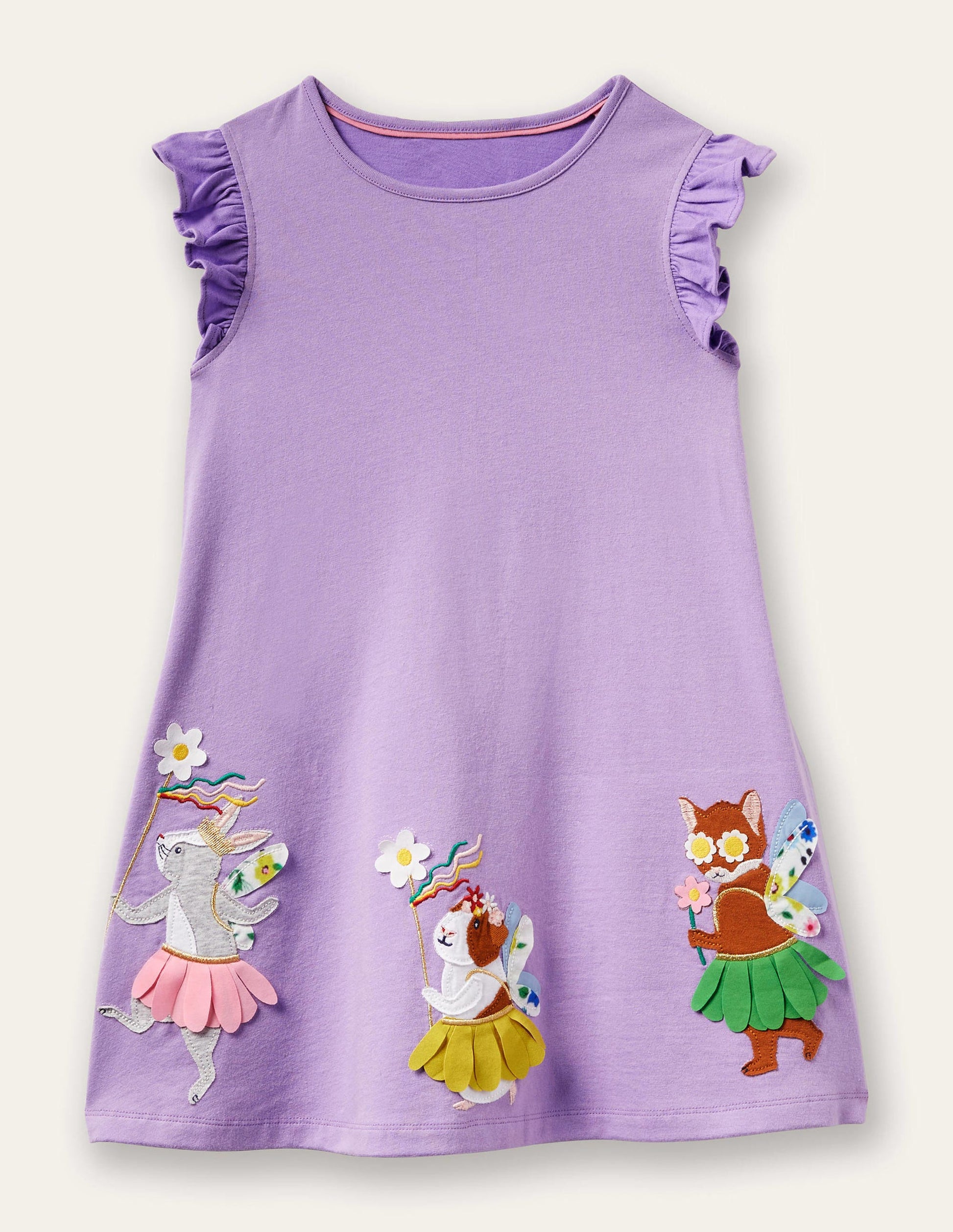 Lilac Frill Sleeve Appliqué Dress-Aster Purple Tutu Animals-1