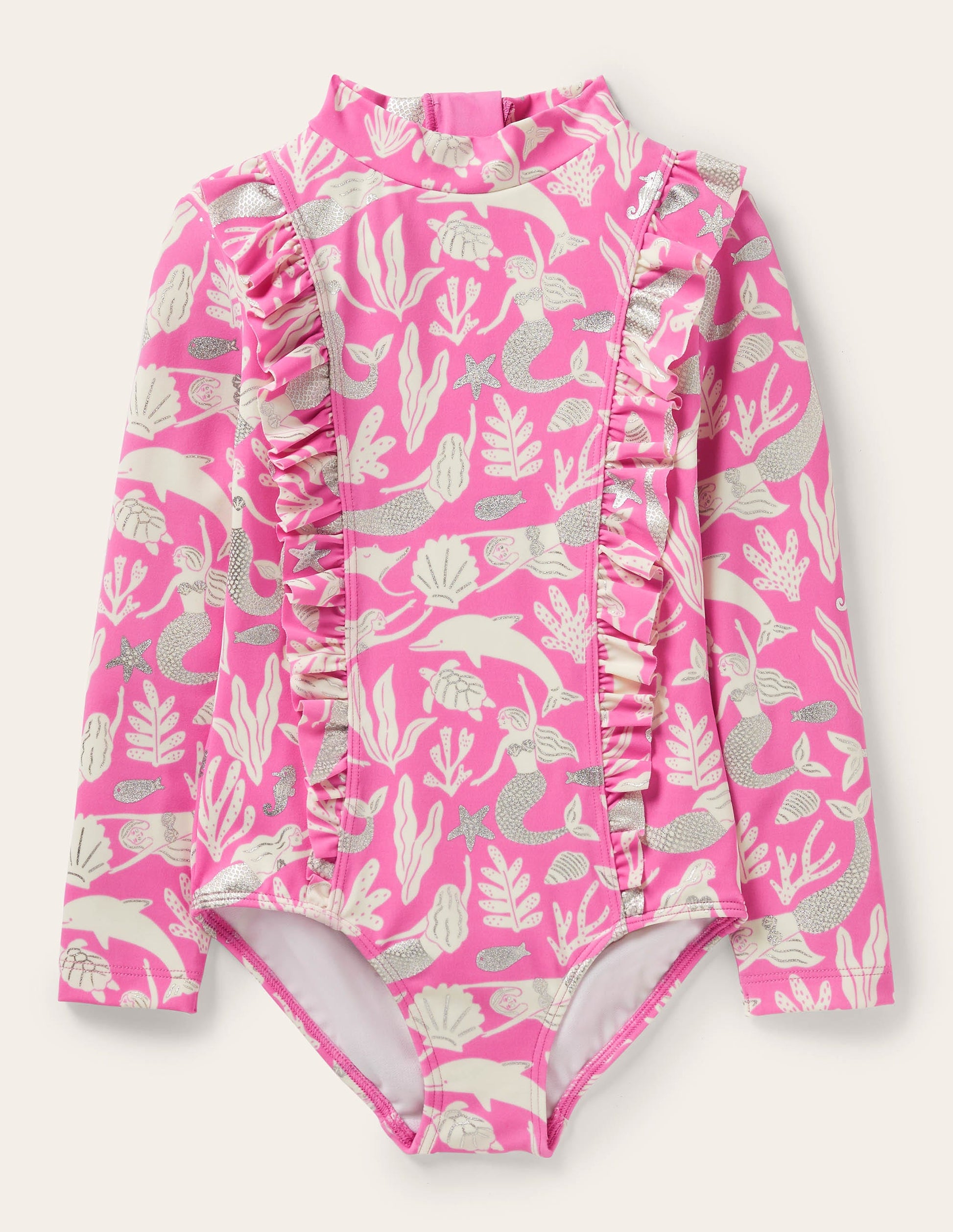 Long-sleeve Frilly Swimsuit-Strawberry Ice Mermaid-1
