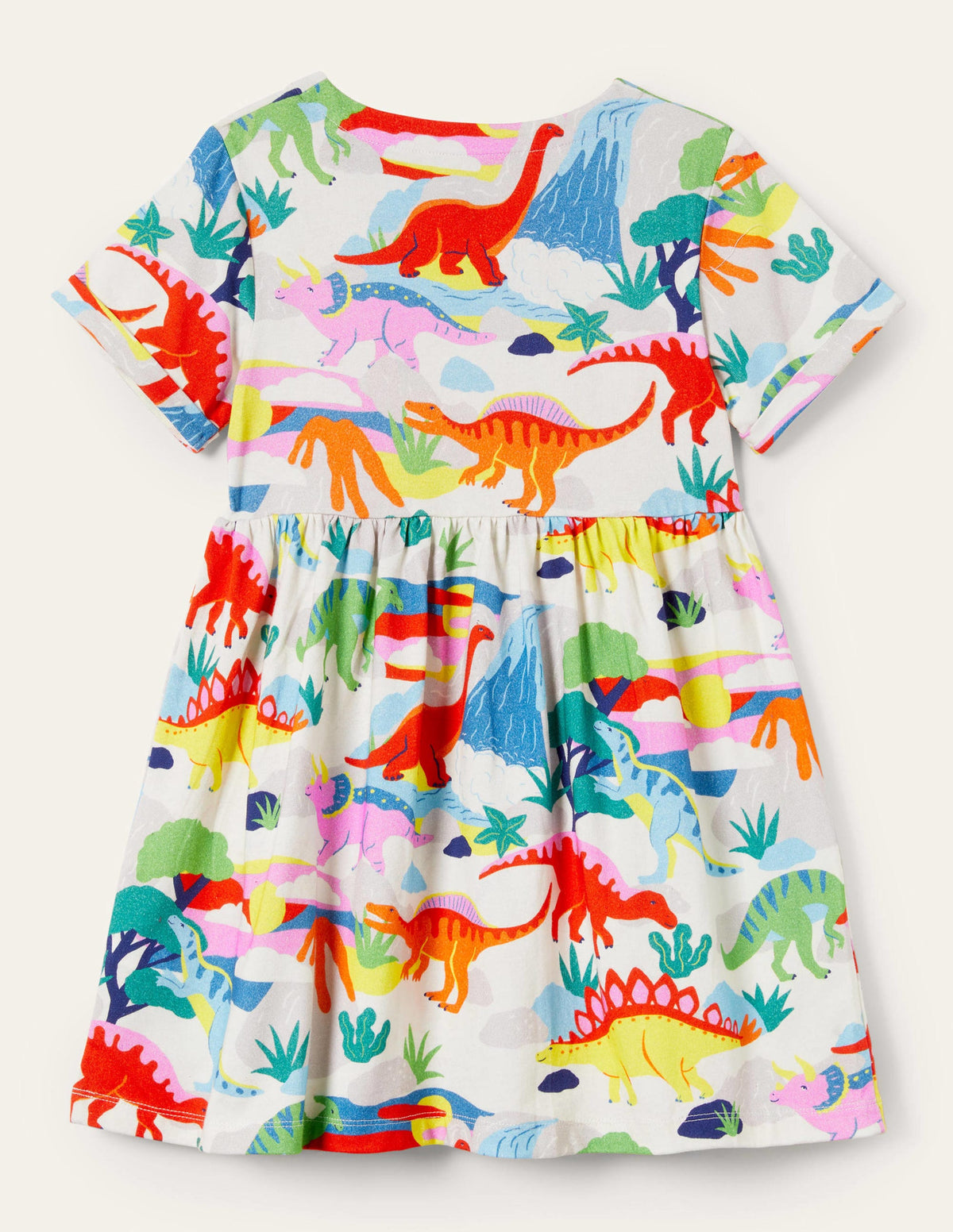 White Dinosaur Print Jersey Dress-Ivory Dinosaur Sunset-2