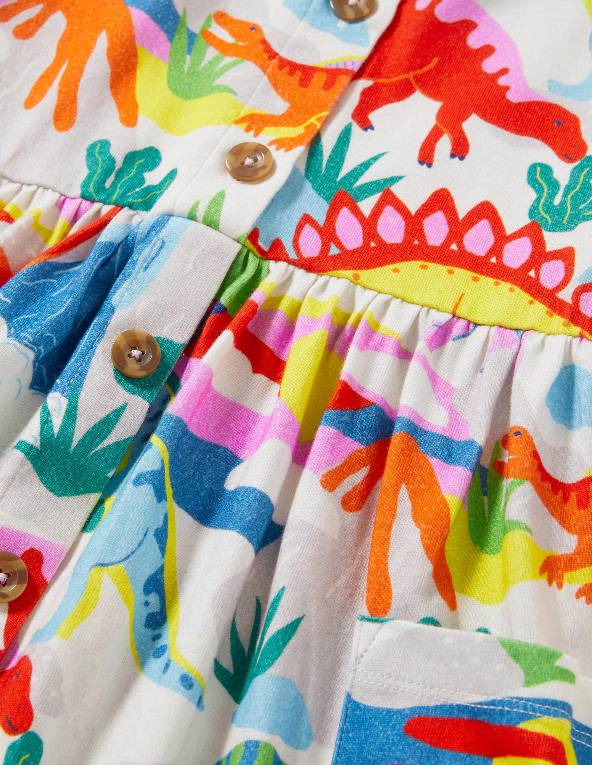 White Dinosaur Print Jersey Dress-Ivory Dinosaur Sunset - Image 3