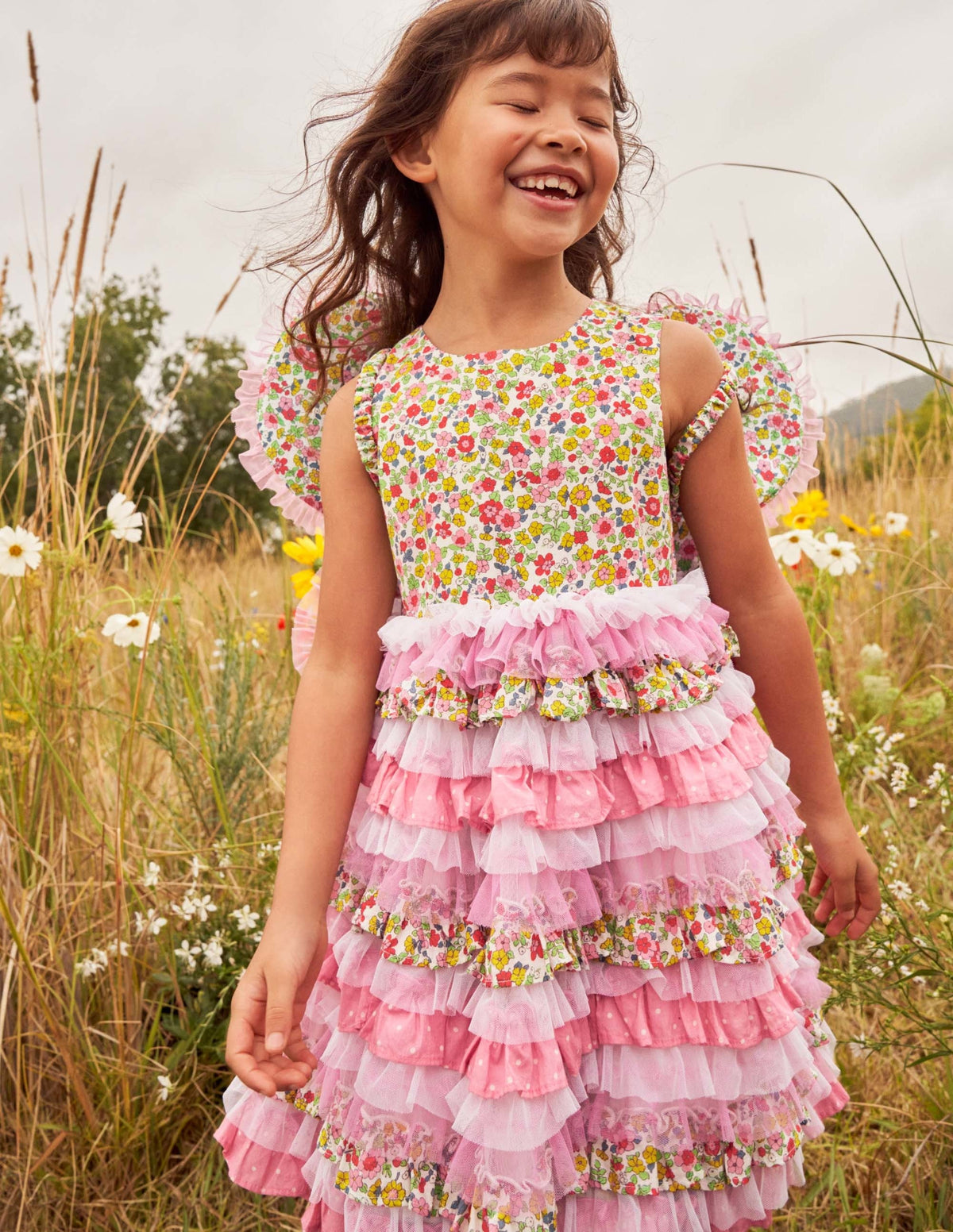 Tulle Ruffle Dress-Formica / Ivory Ditsy Floral-4