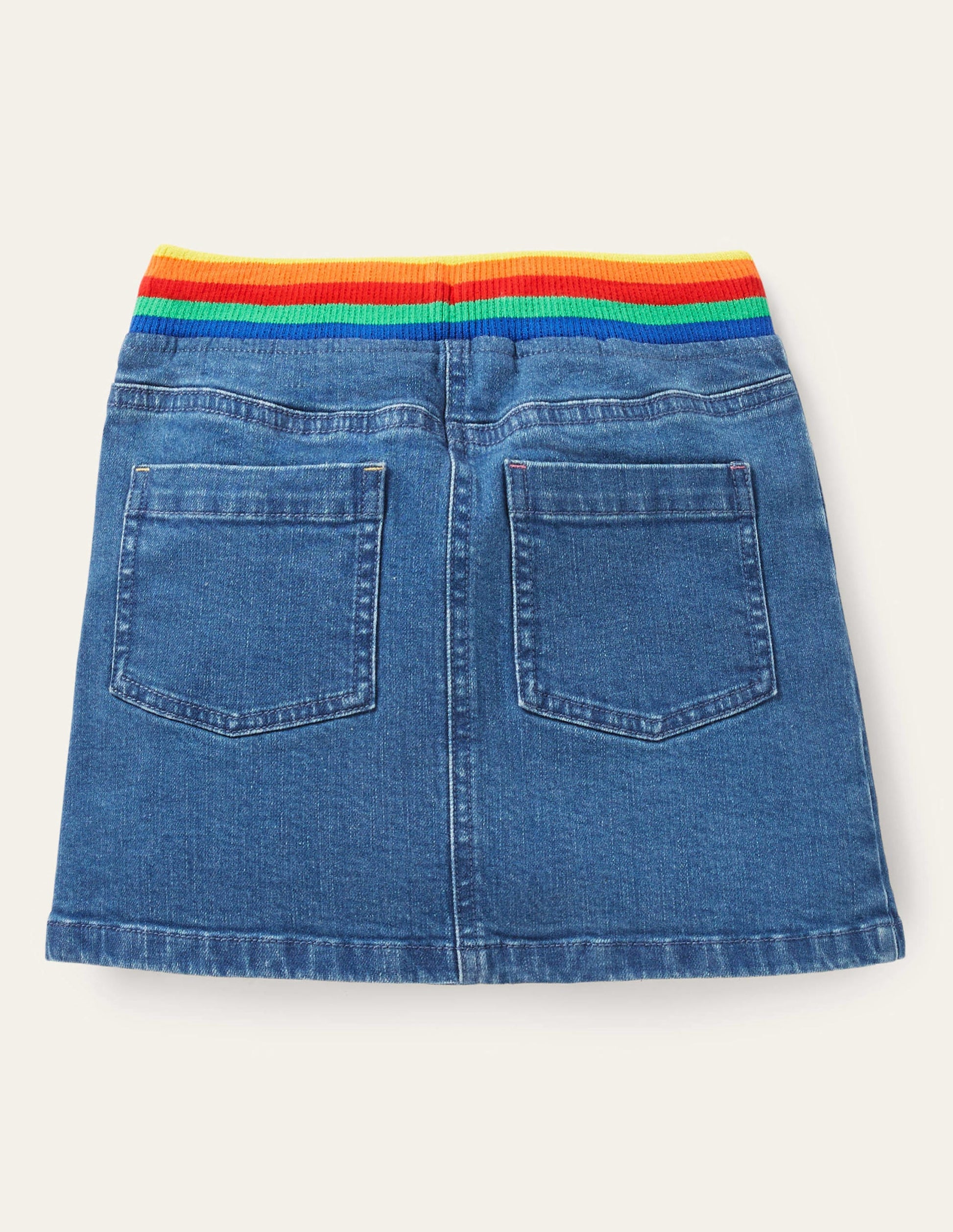 Rib Waist Denim Skirt-Mid Vintage Denim-2