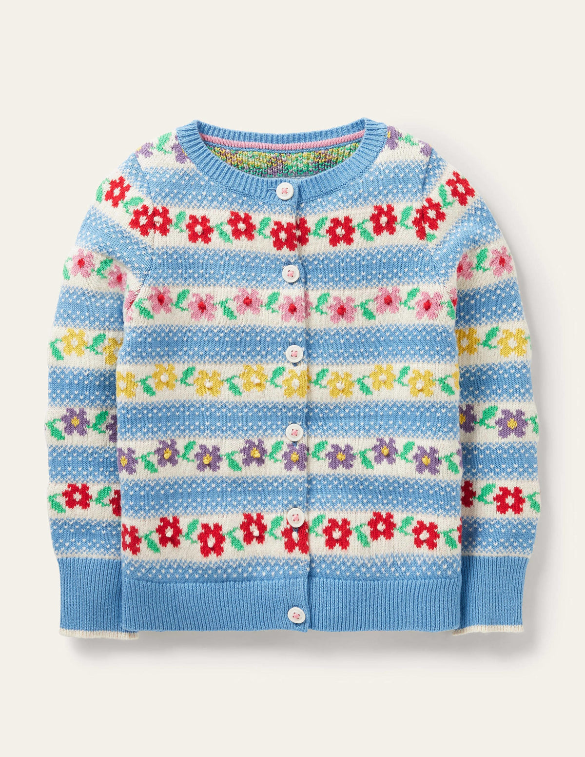Blue Floral Fair Isle Cardigan-Blue Flower Fair Isle-1