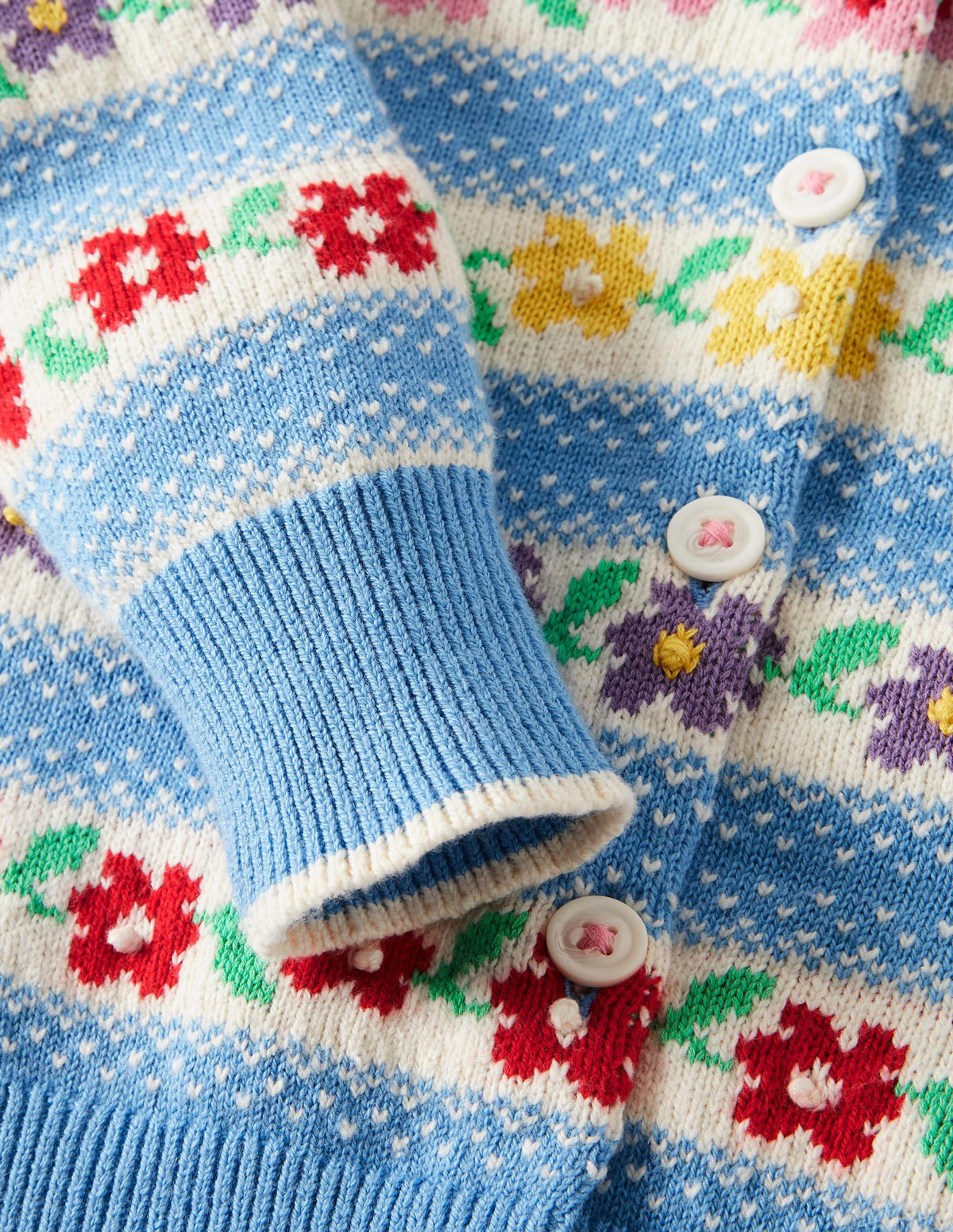 Blue Floral Fair Isle Cardigan-Blue Flower Fair Isle - Image 3