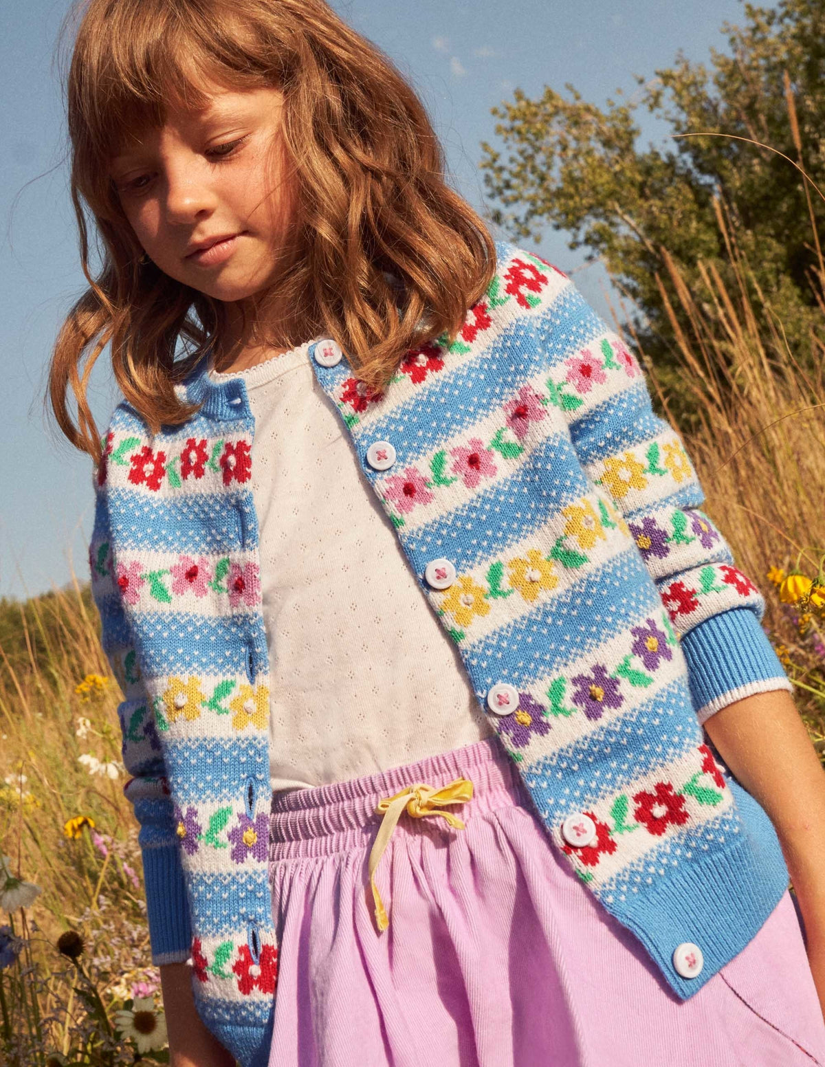 Blue Floral Fair Isle Cardigan-Blue Flower Fair Isle - Image 4