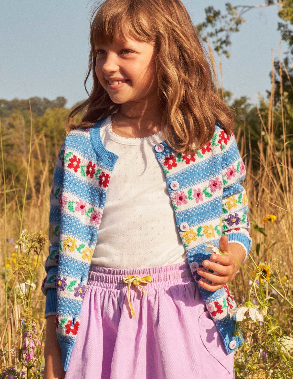 Blue Floral Fair Isle Cardigan-Blue Flower Fair Isle - Image 7