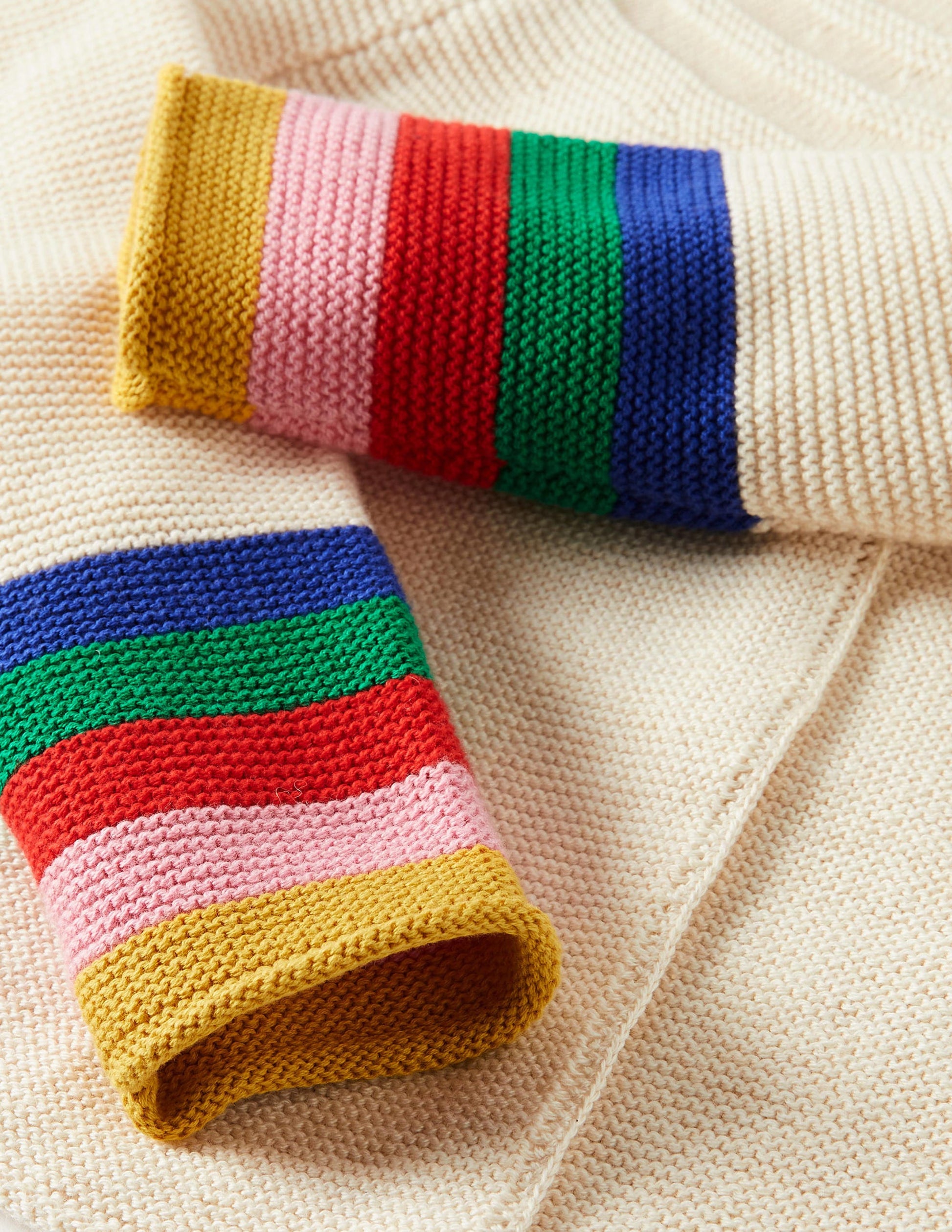 Cotton Cashmere Mix Cardigan-Ecru Rainbow-3