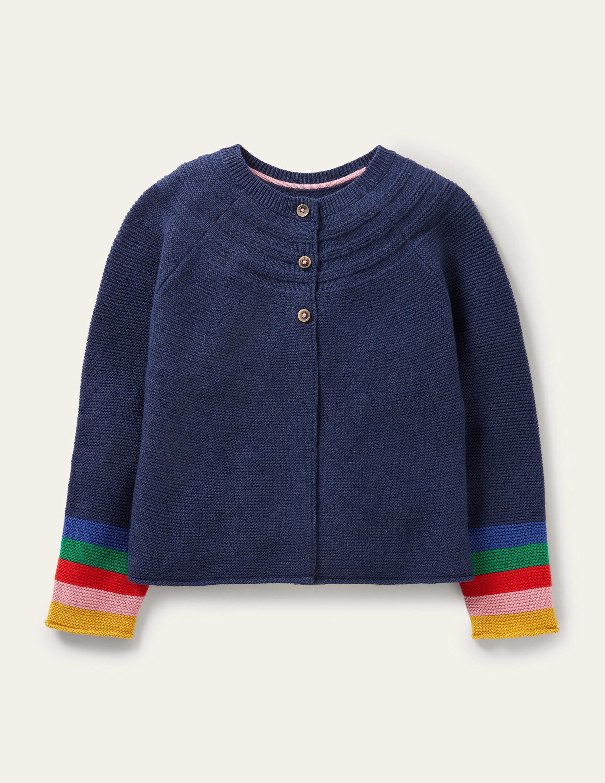 Navy Rainbow Sleeve Cashmere Blend Cardigan-College Navy Rainbow - Image 1