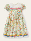 Rickrack Woven Dress-Ivory Floral
