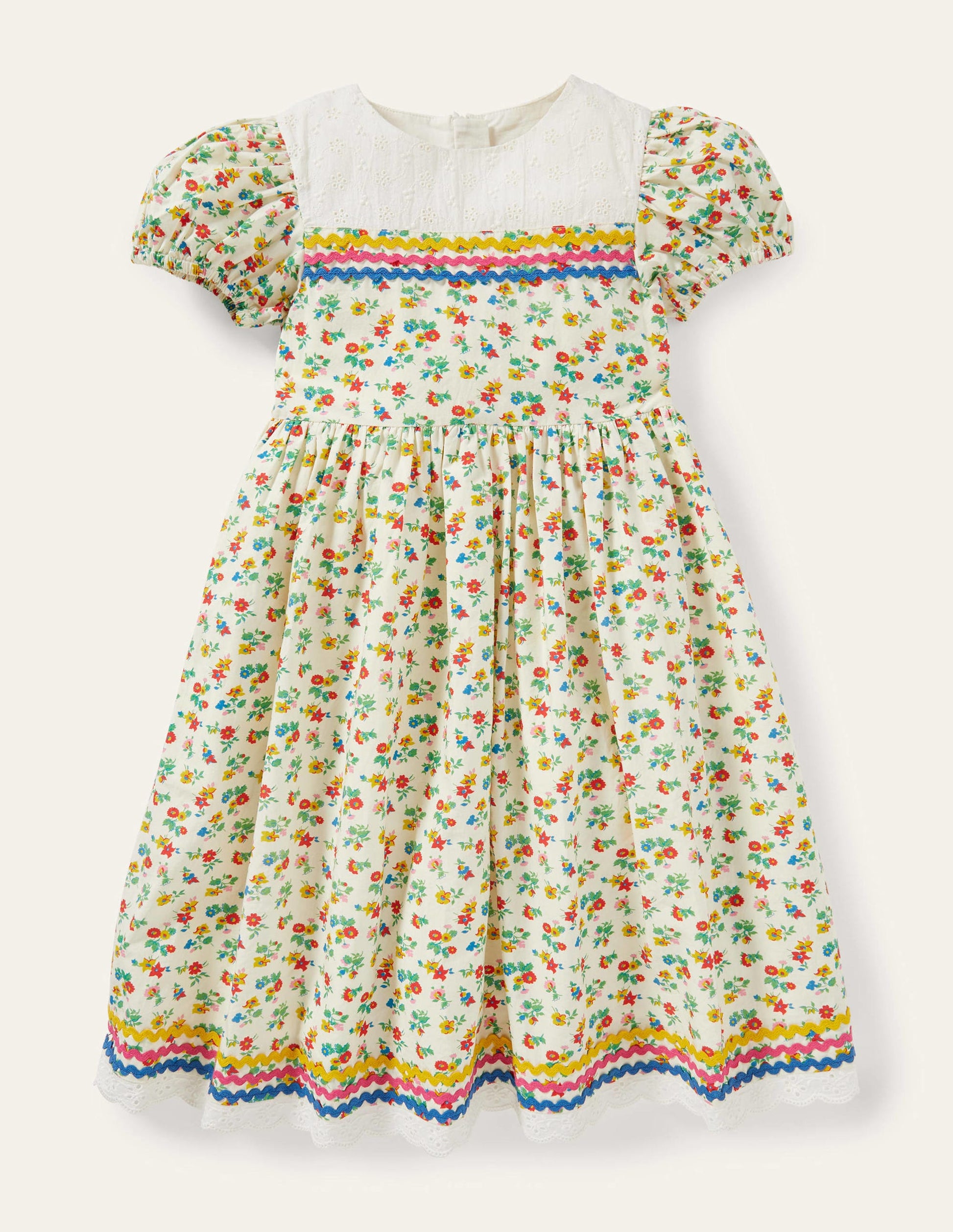 Rickrack Woven Dress-Ivory Floral-1