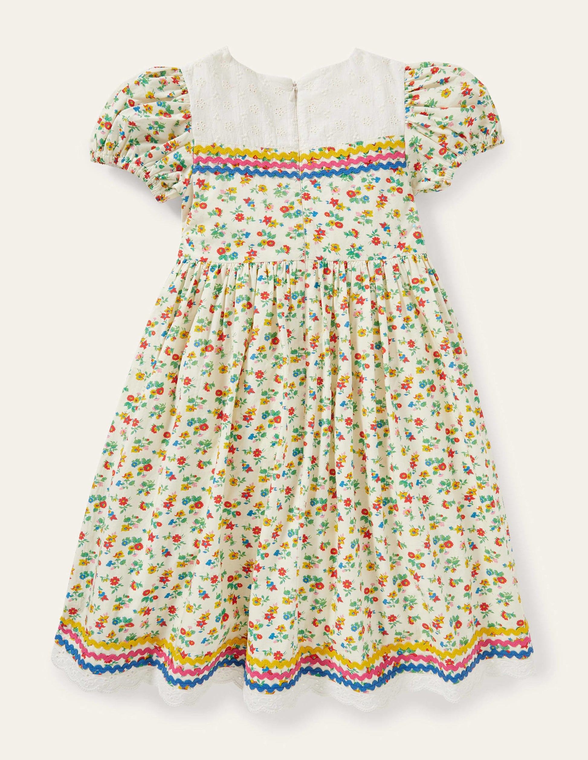 Rickrack Woven Dress-Ivory Floral-2