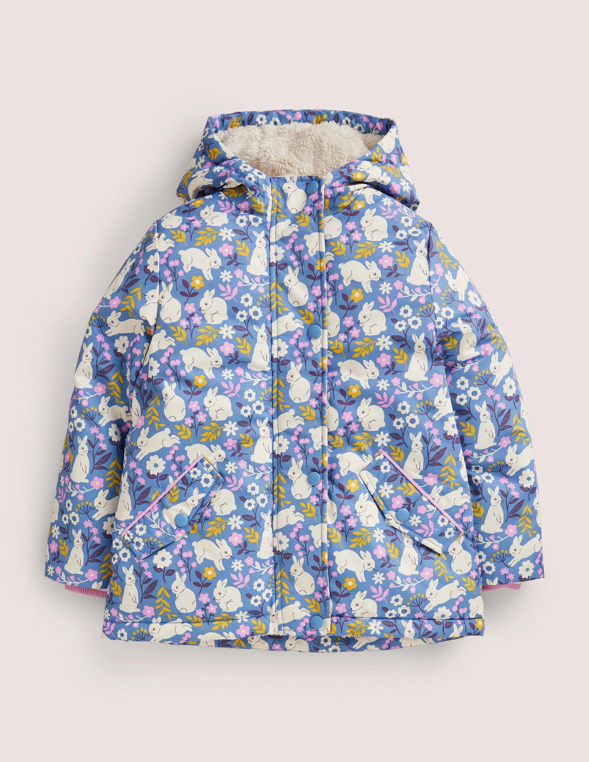 Blue Bunny Print Sherpa-Lined Anorak-Riviera Blue Bunny Field - Image 1