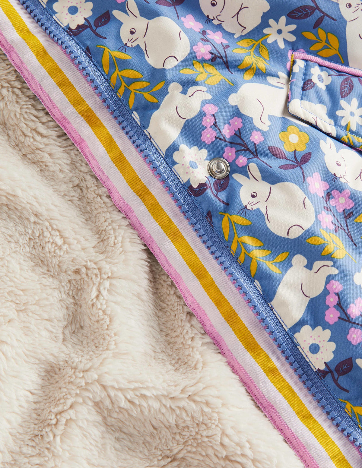 Blue Bunny Print Sherpa-Lined Anorak-Riviera Blue Bunny Field-3