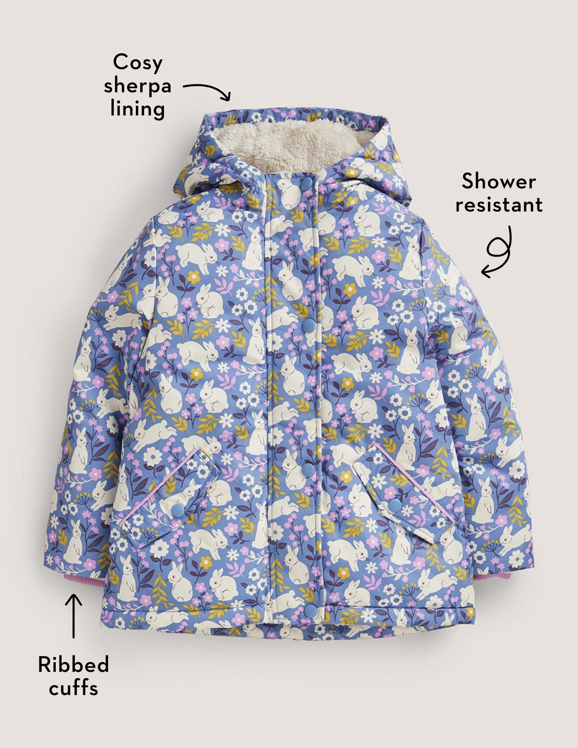 Blue Bunny Print Sherpa-Lined Anorak-Riviera Blue Bunny Field - Image 4