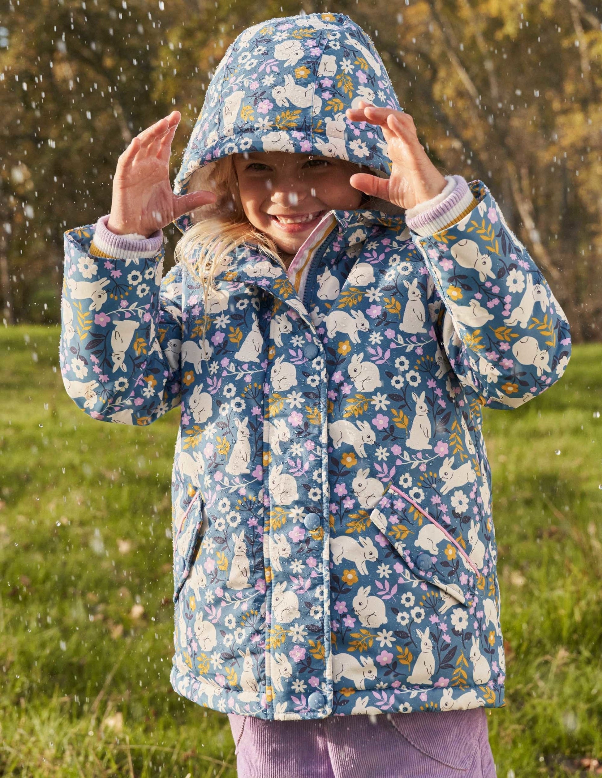 Blue Bunny Print Sherpa-Lined Anorak-Riviera Blue Bunny Field-5