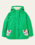 Green Polka Dot Sherpa Lined Anorak-Aloe Green Pin Spot Cats