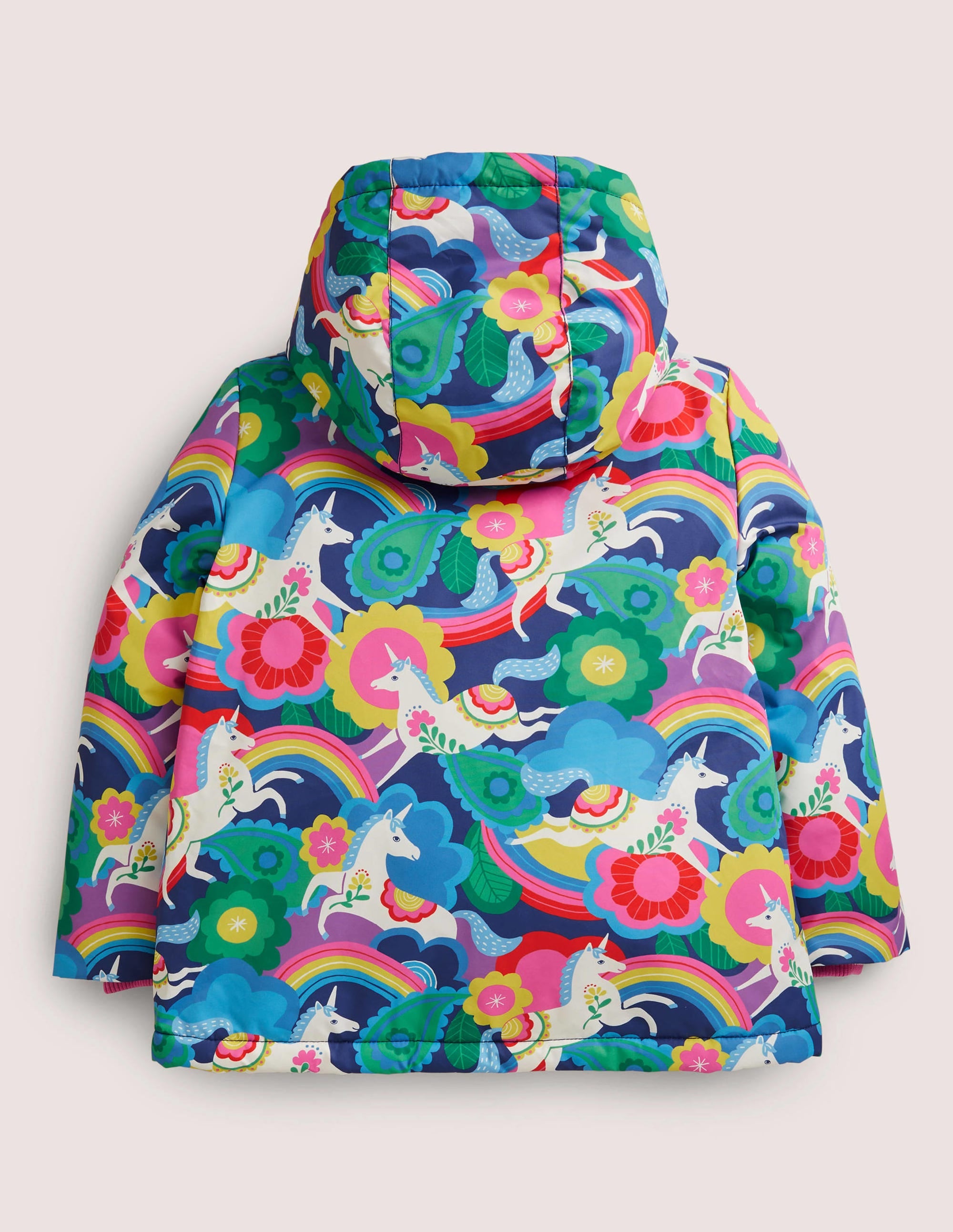 Navy Unicorn Print Sherpa Lined Anorak-Multi Flowerpatch Unicorns - Image 2