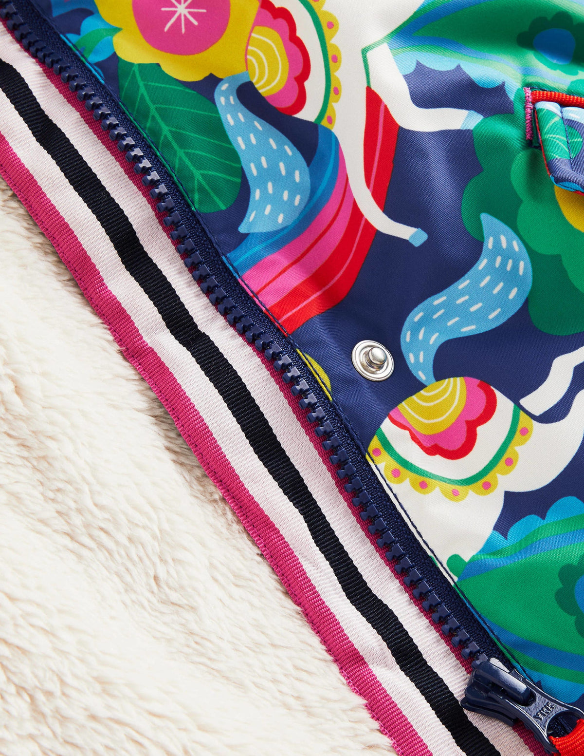 Navy Unicorn Print Sherpa Lined Anorak-Multi Flowerpatch Unicorns-3