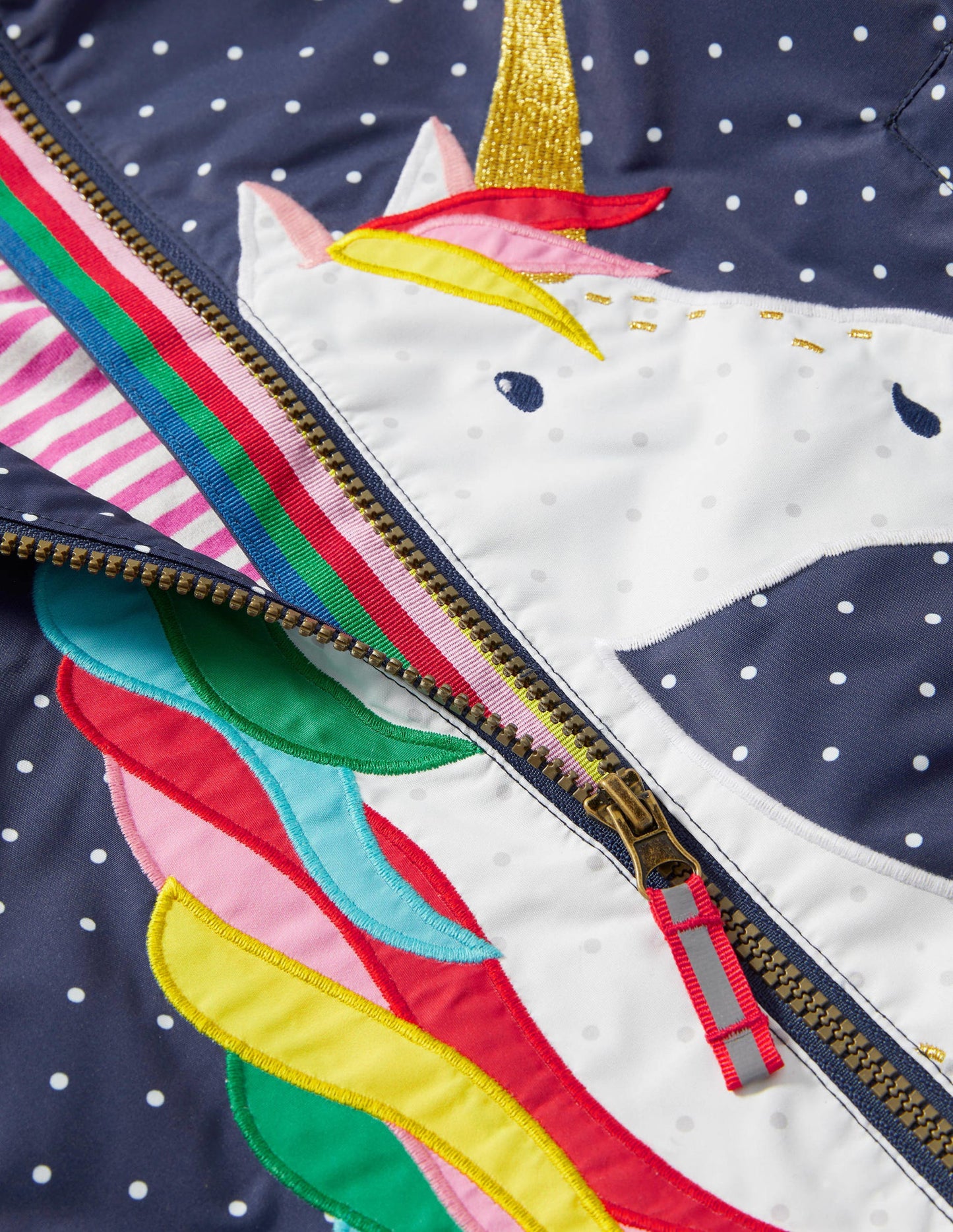 Navy Polka Dot Unicorn Rain Jacket-College Navy Pin Spot Unicorn