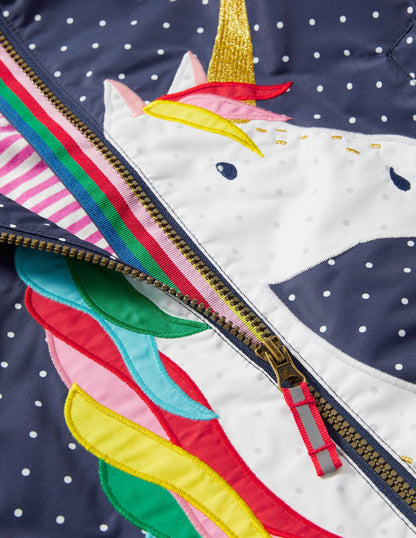Navy Polka Dot Unicorn Rain Jacket-College Navy Pin Spot Unicorn-3