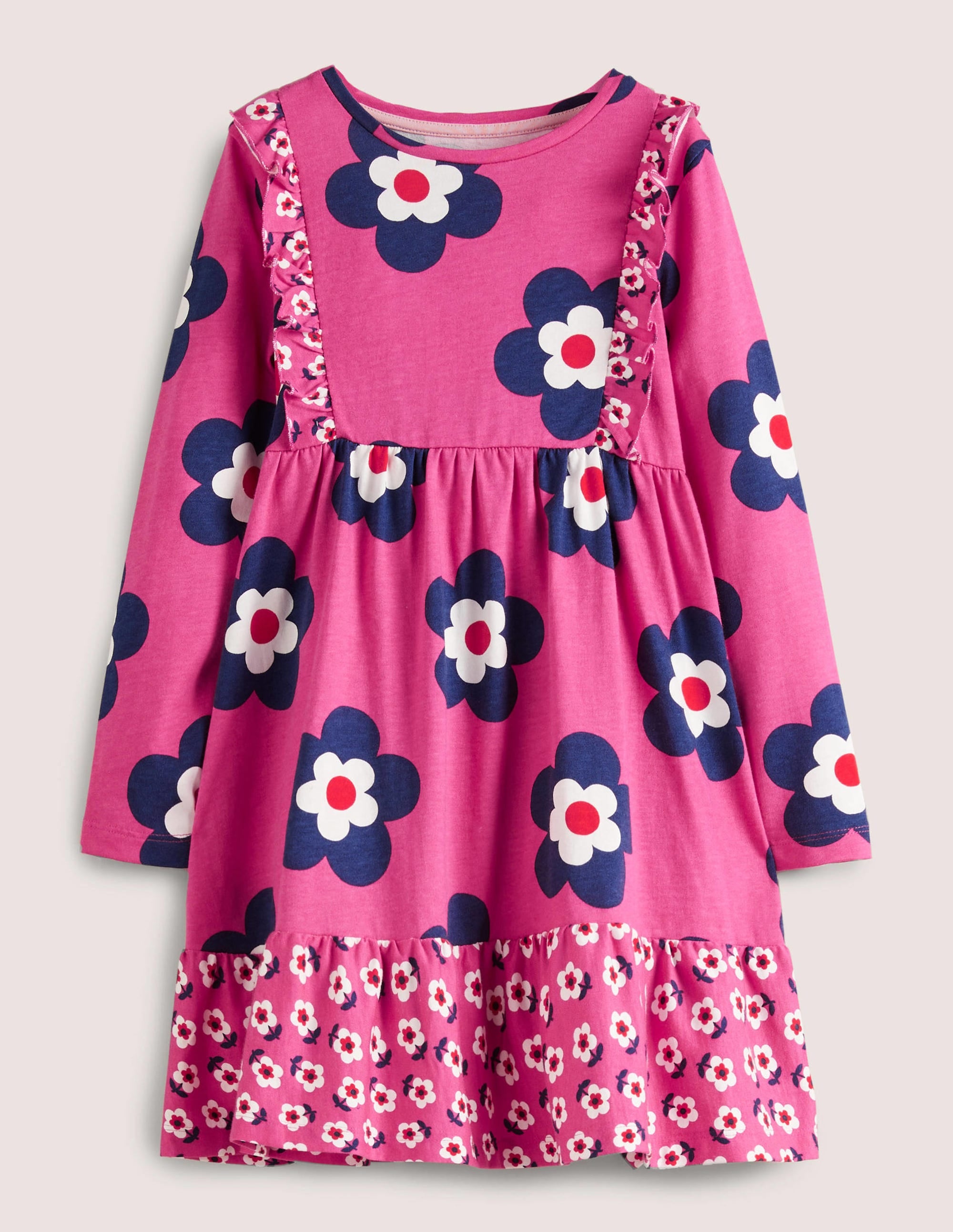 Frill Tiered Jersey Dress-Sweet William Pink Daisy - Image 1