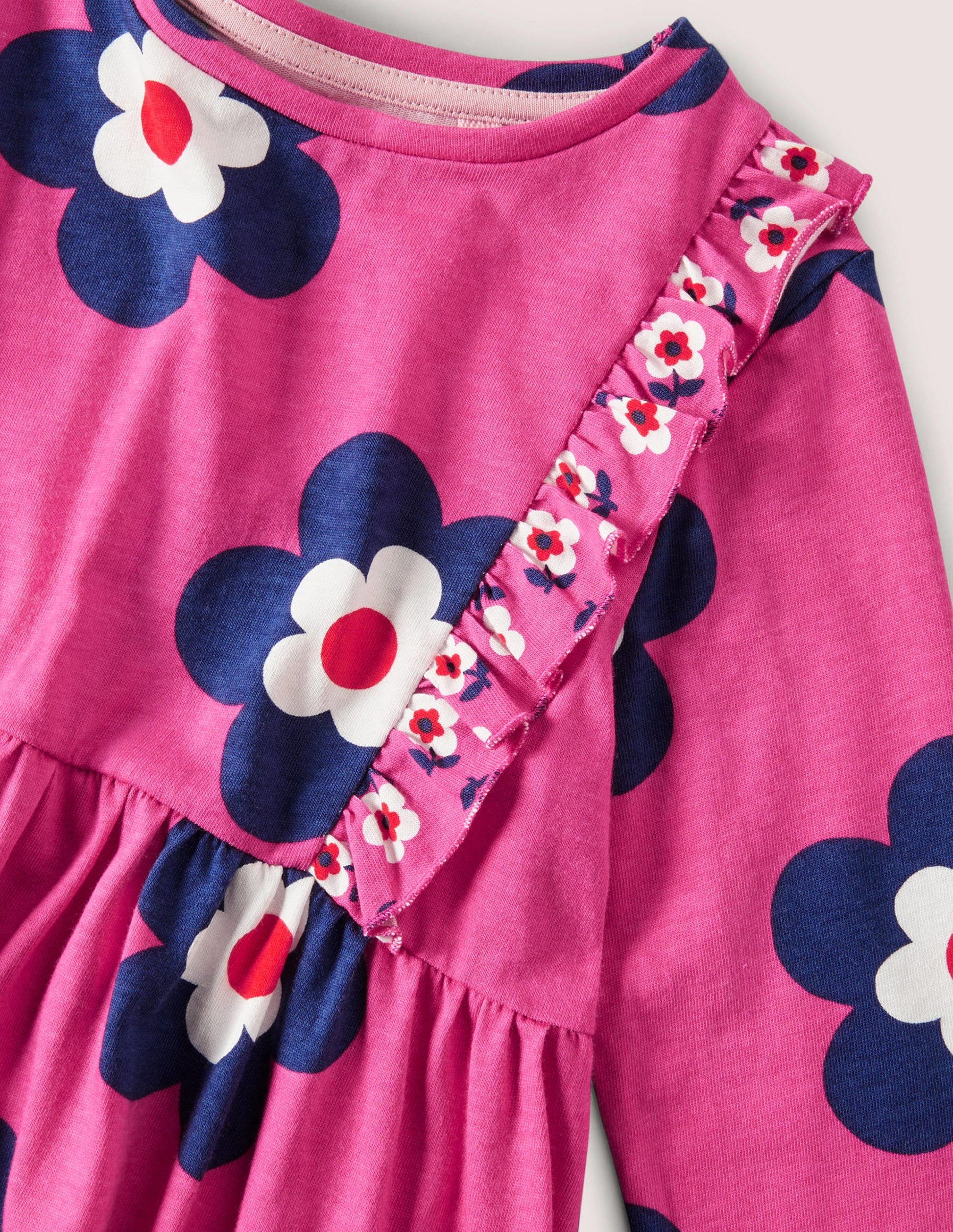 Frill Tiered Jersey Dress-Sweet William Pink Daisy-3