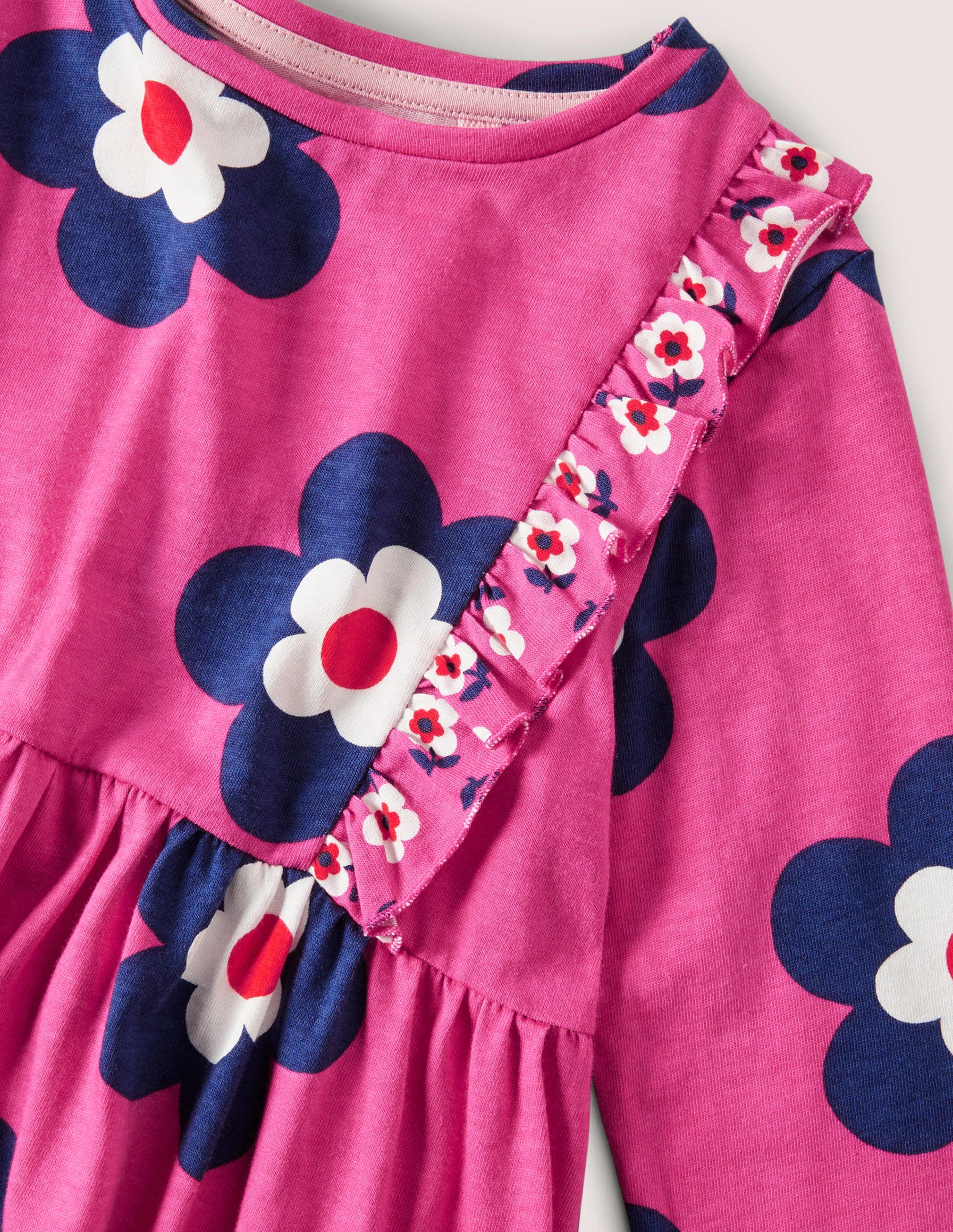 Frill Tiered Jersey Dress-Sweet William Pink Daisy - Image 3