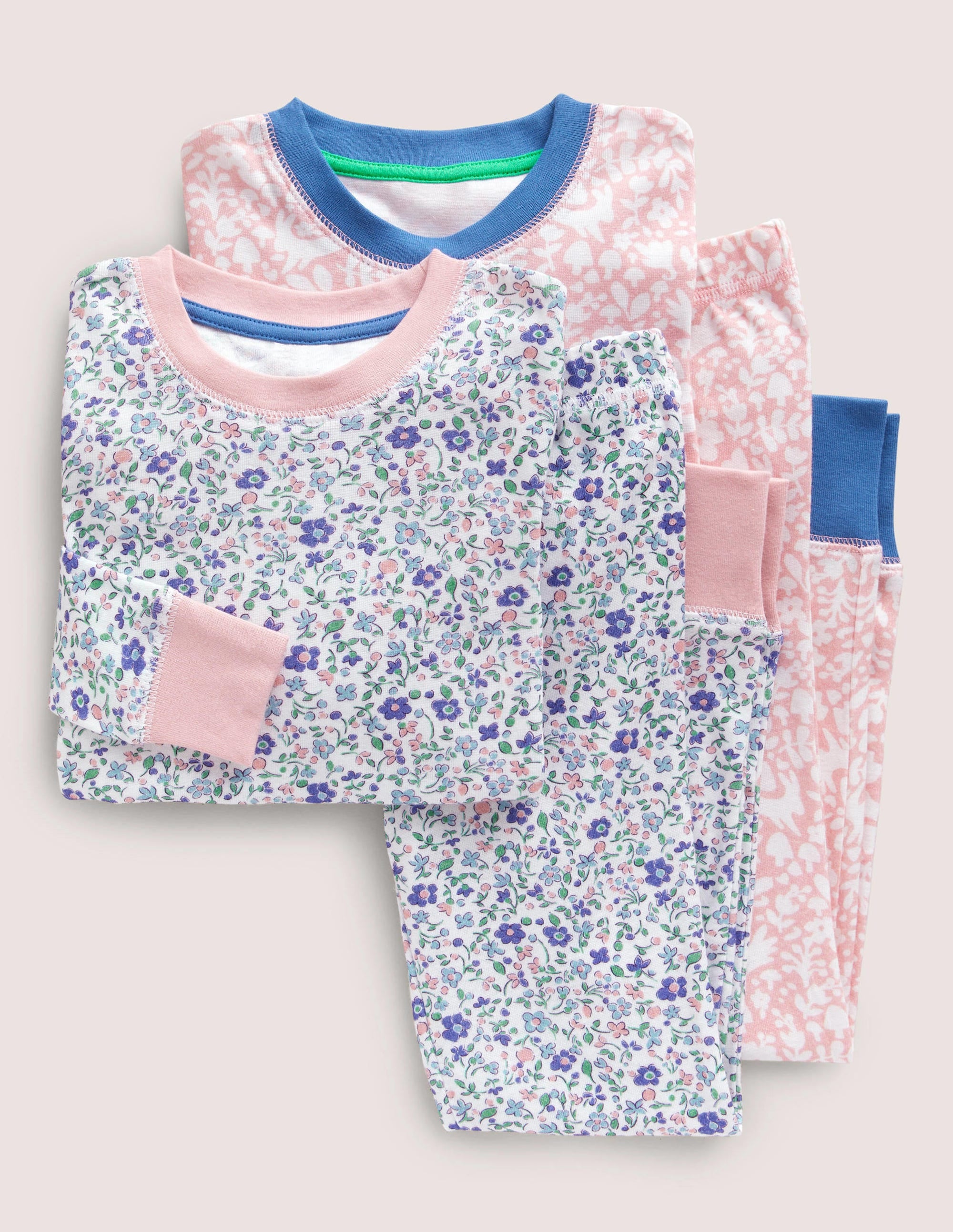 Twin Pack Snug Pyjamas-Ivory Ditsy Floral/ Boto Pink - Image 1