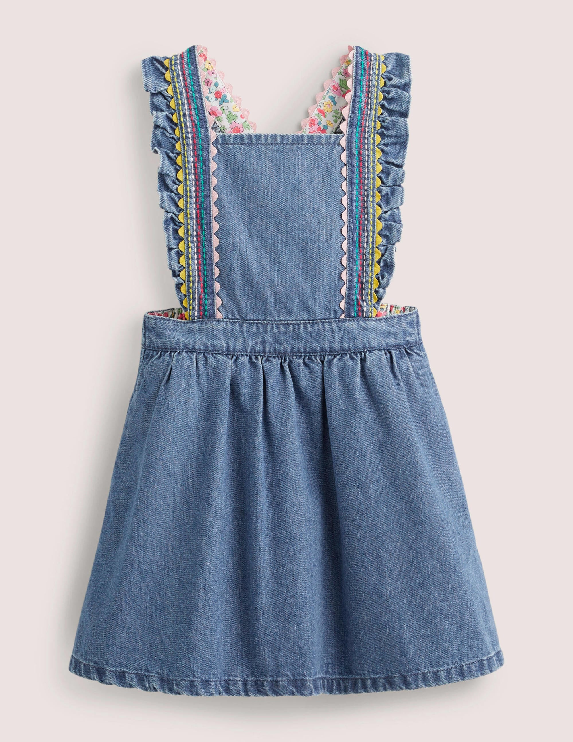 Woven Pinafore Dress-Rainbow Stitch Denim - Image 1