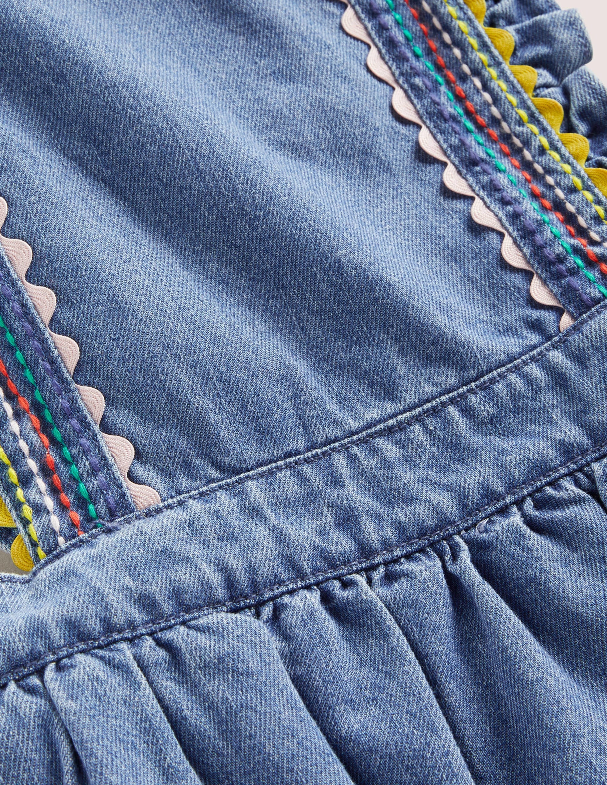 Woven Pinafore Dress-Rainbow Stitch Denim - Image 3